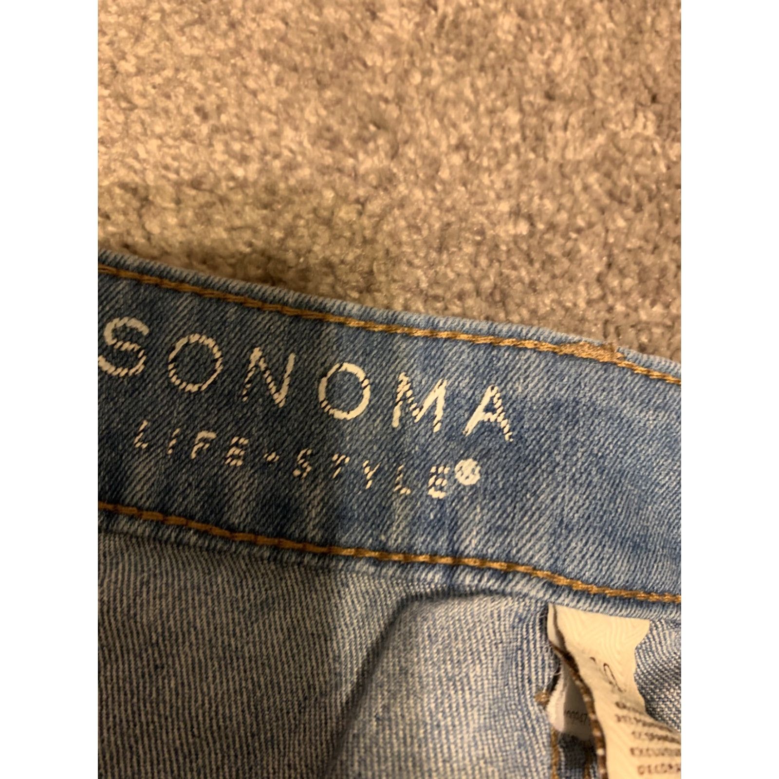 Vintage SONOMA Bermuda Shorts Ladies Size 10 Mid Rise Denim Cotton Blend Beige/Blue Regular Woven Zipper Button Casual Women Size 32" / US 10 / IT 46 - 3 Thumbnail