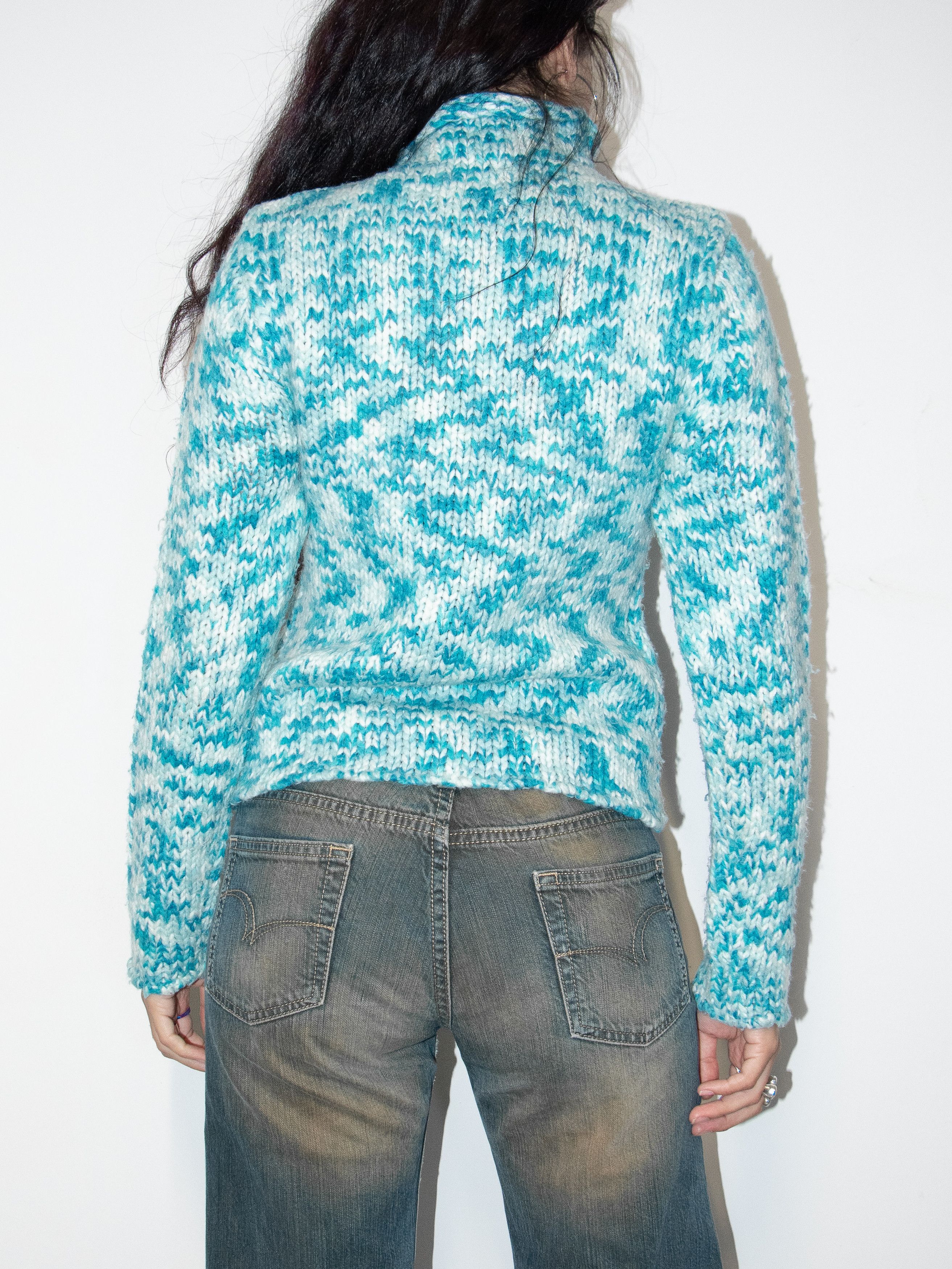 Vintage Vintage Y2k Ice Blue Two Tones Chunky Knit Sweater Size S / US 4 / IT 40 - 3 Thumbnail