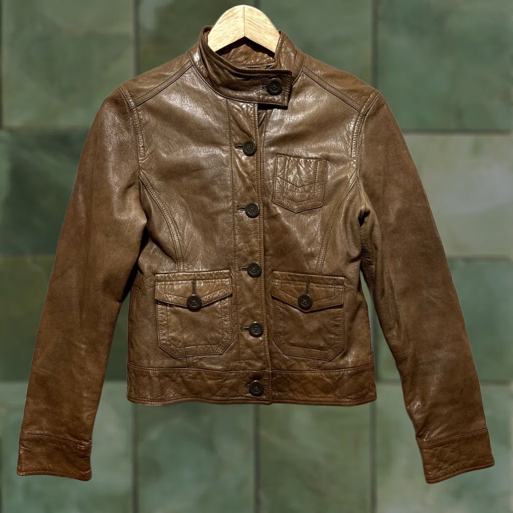 Gap VINTAGE Gap Motorcycle Jacket Womens XS Leather Tan Button Up 2000s Size XS / US 0-2 / IT 36-38 - 1 Thumbnail