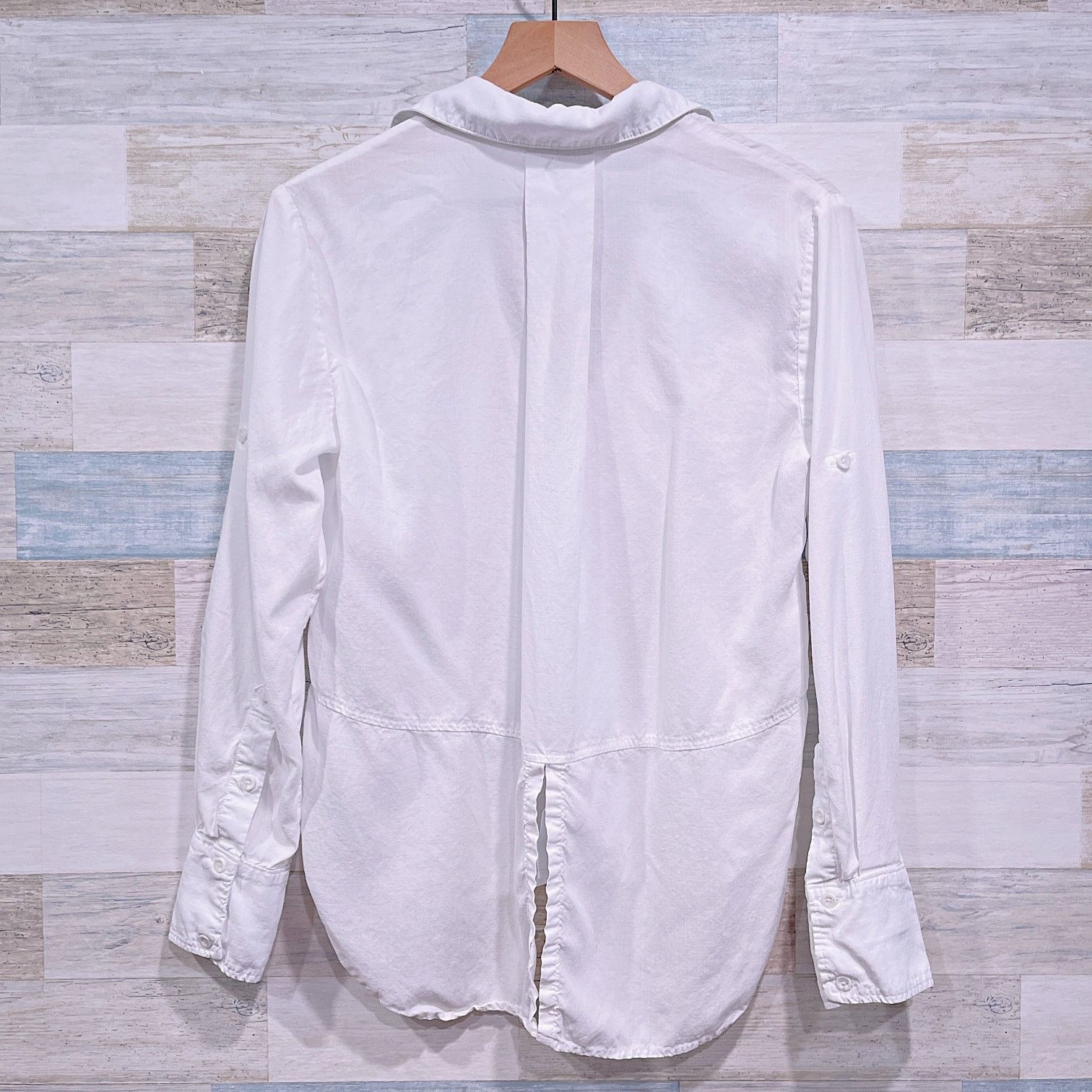 Anthropologie Cloth & Stone Lyocell Split Back Button Down Shirt White S Size S / US 4 / IT 40 - 4 Thumbnail