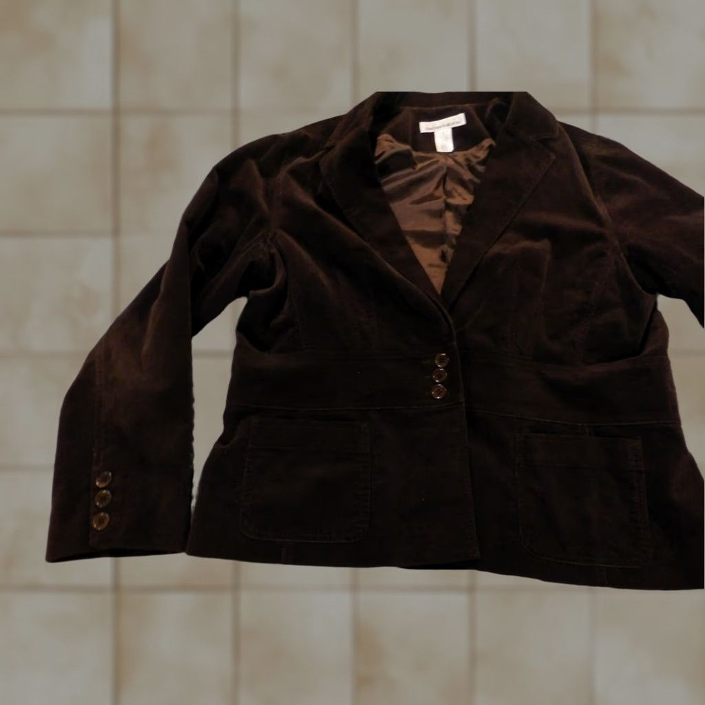 Jones New York Jones New York Womens Jacket 2XL Brown Blazer Casual Knit Cotton Embroidered Collared Long Sleeve Button Mid-Length Fall Spring Adults Women Size XXL / US 16-18 / IT 52-54 - 1 Thumbnail