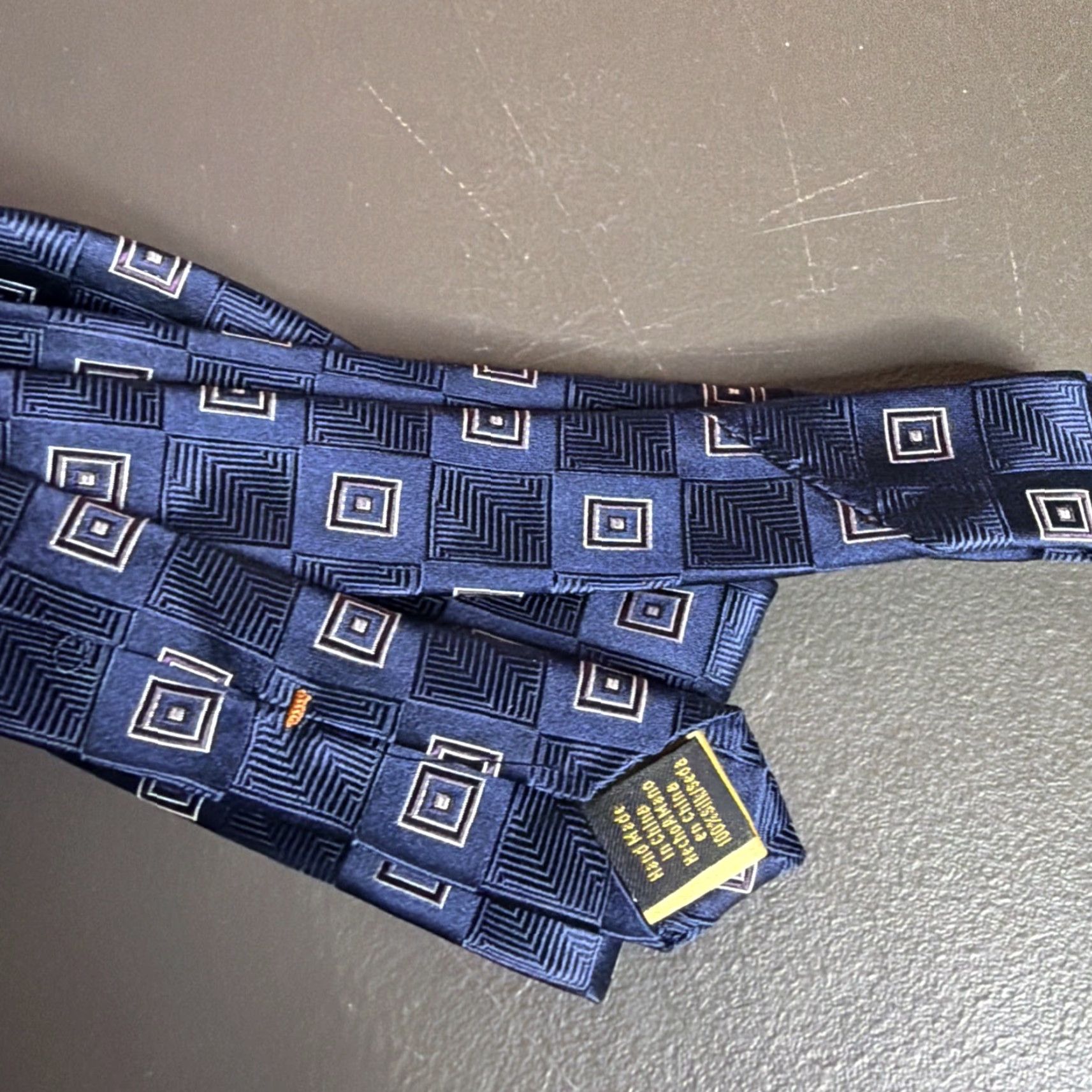 Vintage PRESIDENTIAL Donald J. Trump MENS Tie Silk Jacquard 3.25"x58" Dark Brown Light Blue Geometric Squares Size ONE SIZE - 2 Thumbnail