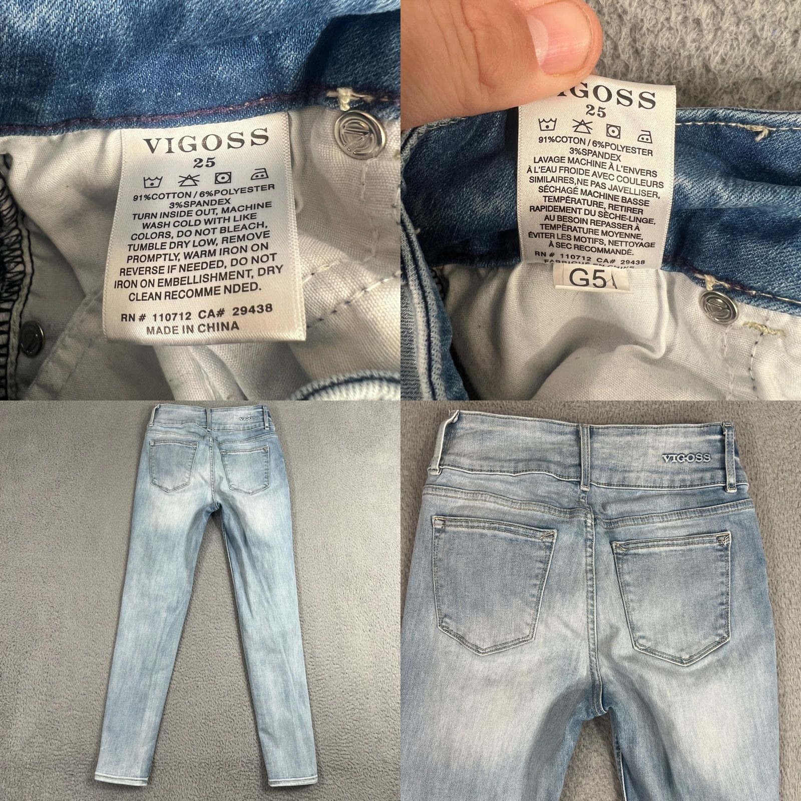 Vintage Vigoss Womens Size 25 Jeans Rebel Skinny Raw Hem Button Fly Light Wash Blue Size 42" / US 20 - 8 Thumbnail