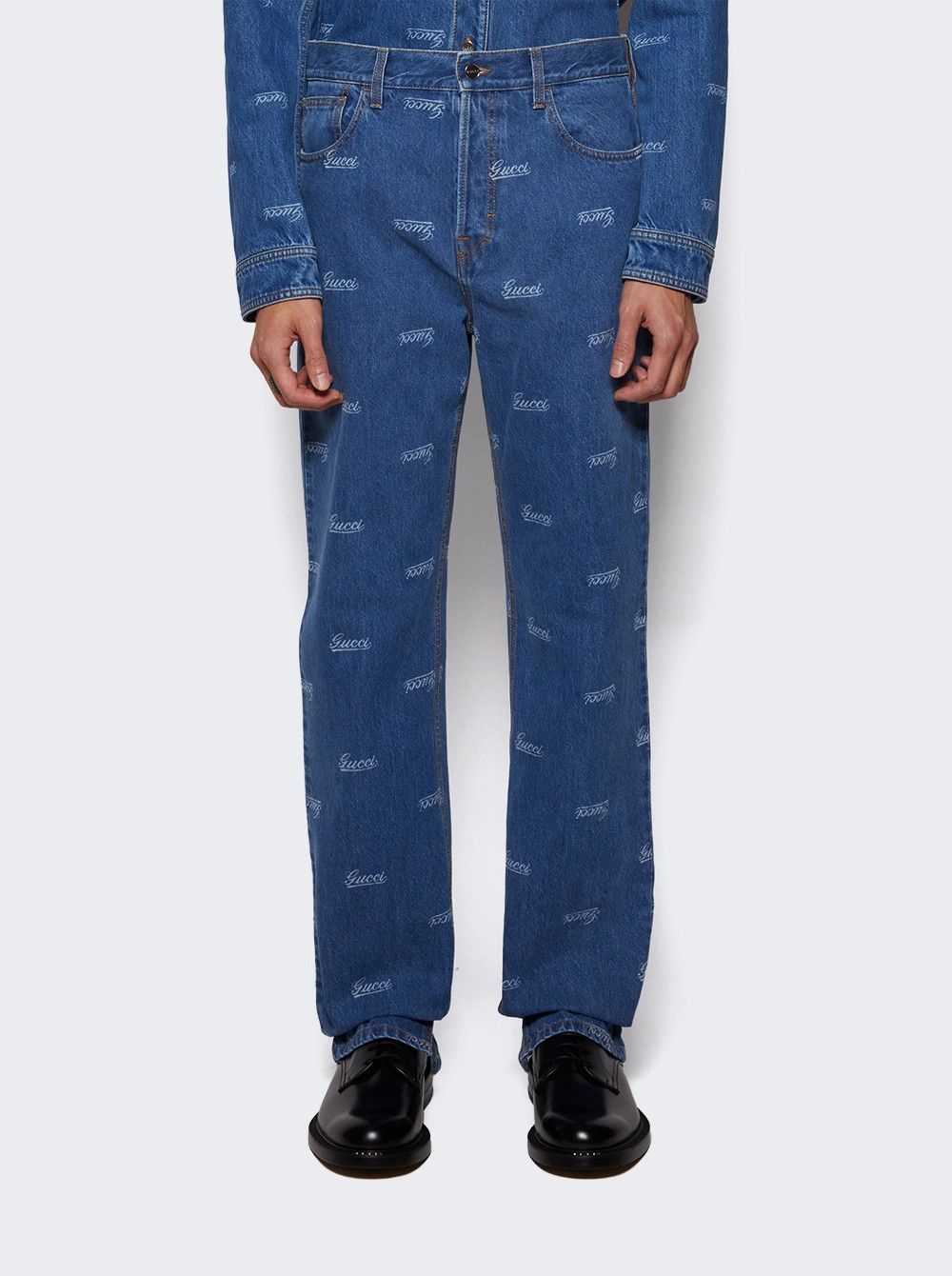 Gucci o1loc1c0925 Denim Pant With Lasered Gucci Details in Blue Size US 32 / EU 48 - 2 Thumbnail