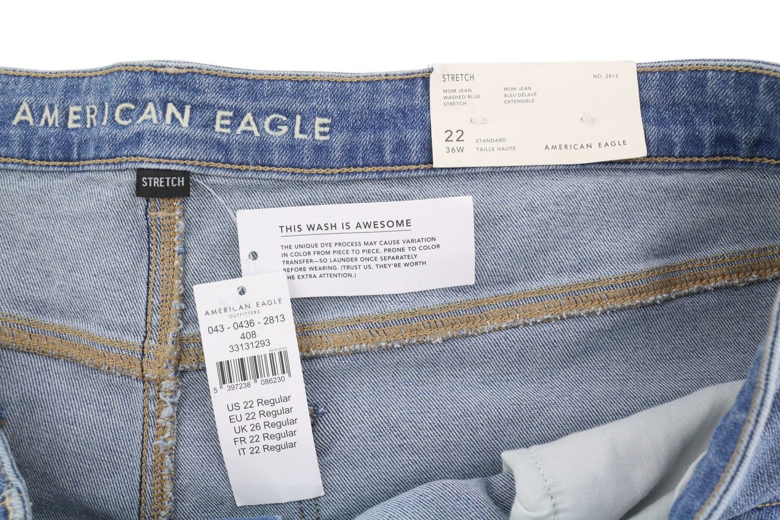 American Eagle Outfitters STRETCH MOM W36 Washed Blue Jeans 88787 Size 36" / US 14 / IT 50 - 10 Thumbnail