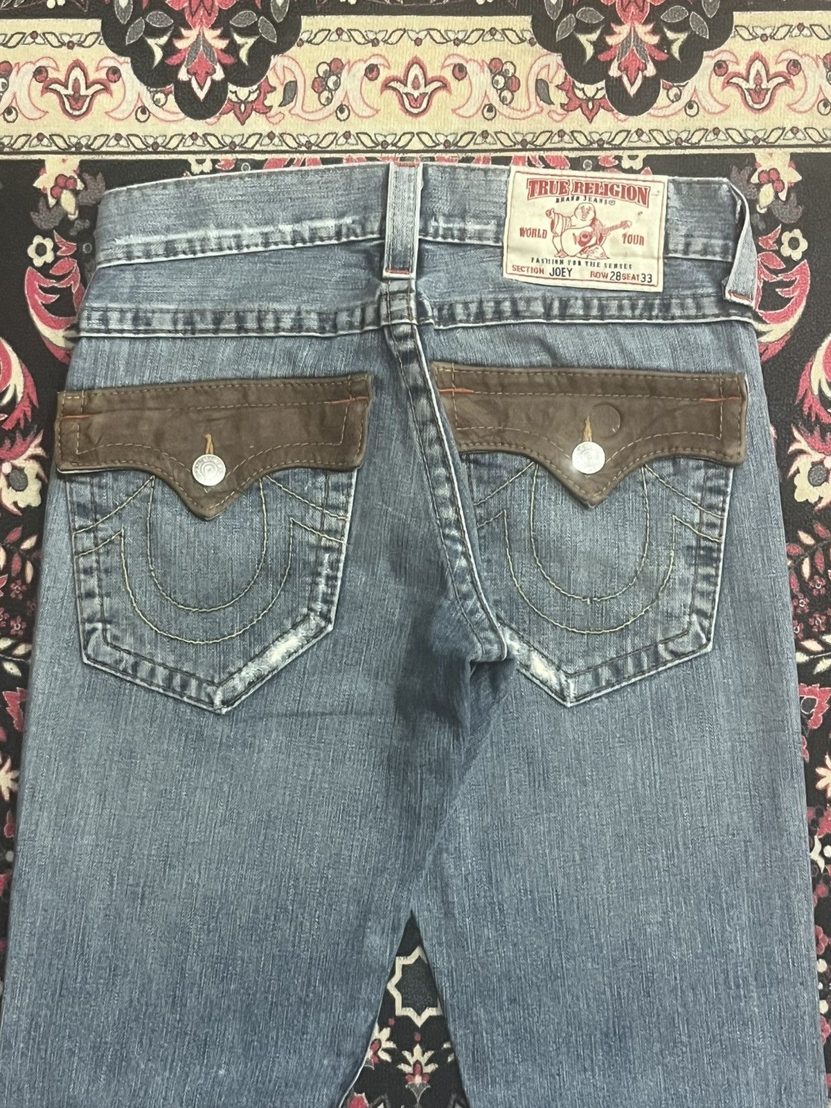 True Religion True Religion Joey Brown Leather Flap Pocket Flare Blue Jean Size US 28 / EU 44 - 8 Thumbnail