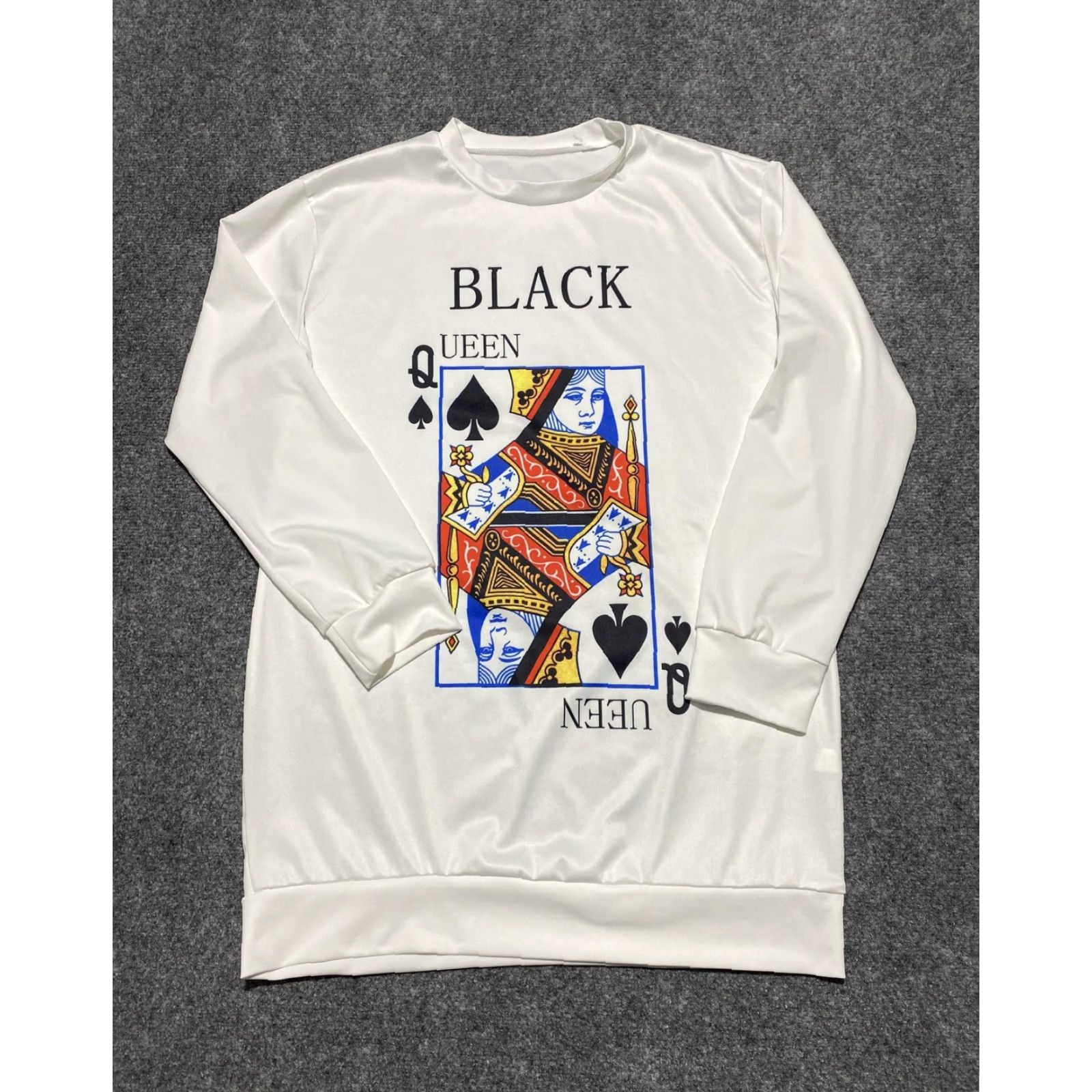 Vintage Graphic Queen of Spades Card Sweatshirt Mens Large White Crewneck Black Queen Size US L / EU 52-54 / 3 - 2 Thumbnail