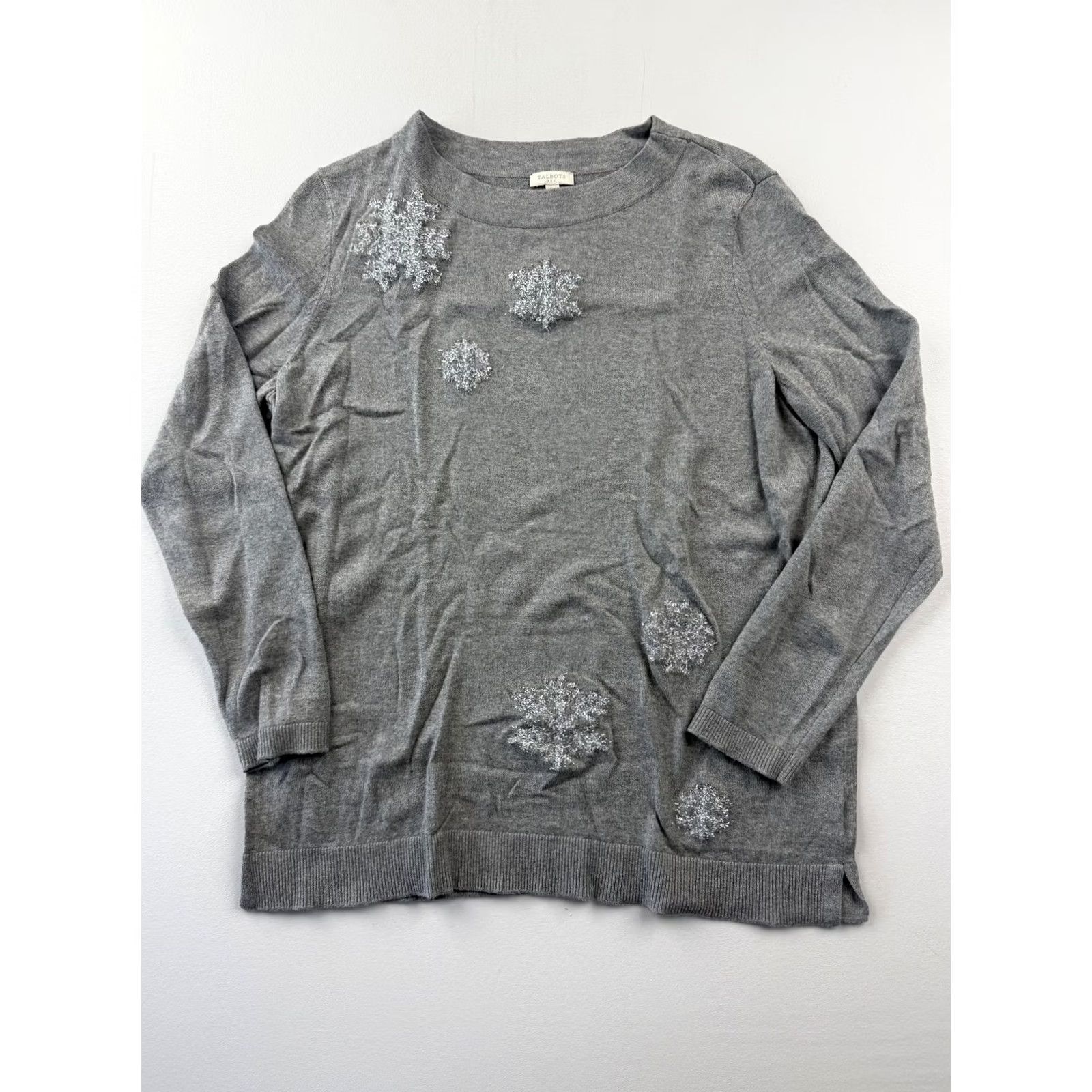 Talbots Talbots Sweater Wool Blend Gray Snowflake Glitter Crewneck Pullover Knit Womens M Casual Winter Holiday Size M / US 6-8 / IT 42-44 - 2 Thumbnail
