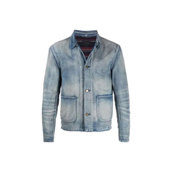 Saint Laurent Paris Saint Laurent Blue Denim Jacket with Faded Effect Size US S / EU 44-46 / 1 - 1 Thumbnail