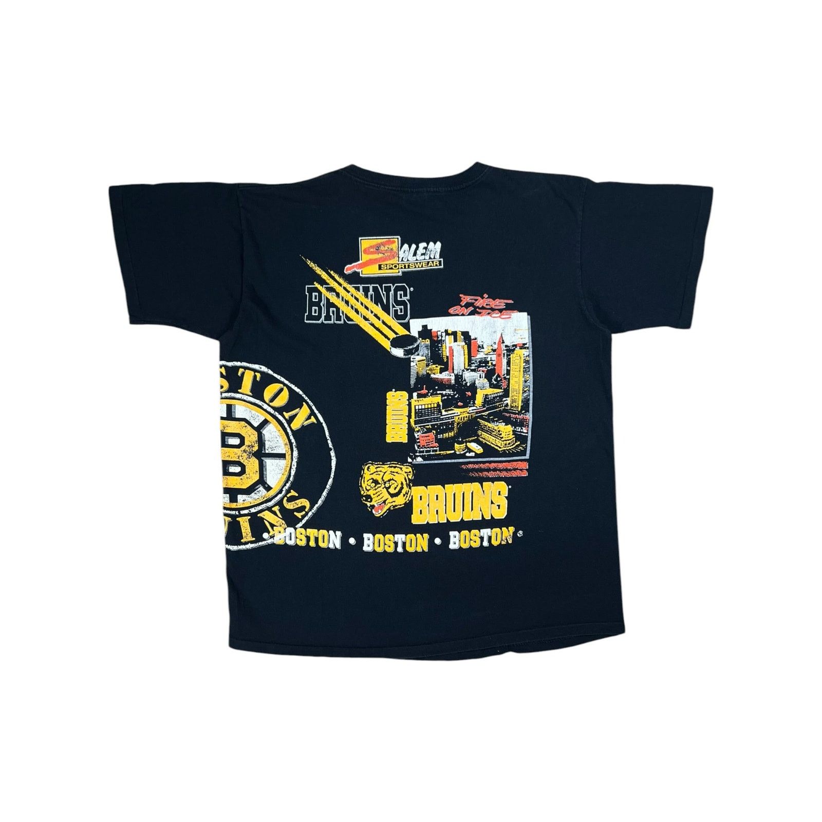 NHL × Salem Sportswear × Vintage Vintage 1990 Salem Sports Boston Bruins Fire on Ice AOP tee Size US XL / EU 56 / 4 - 7 Thumbnail