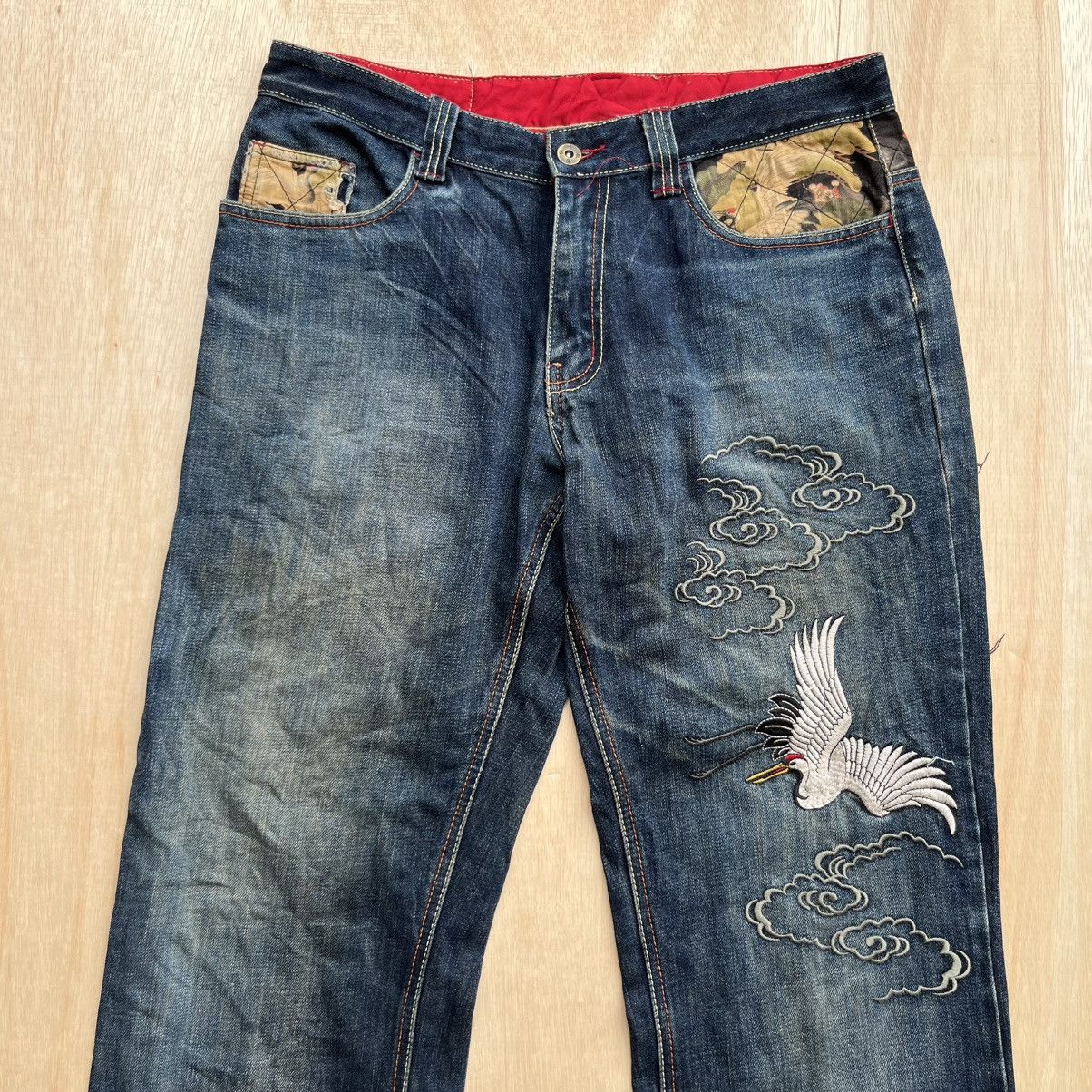 Japanese Brand INFINITY SUKAJAN EMBROIDERED DISTRESSED JEANS Size US 33 - 6 Thumbnail