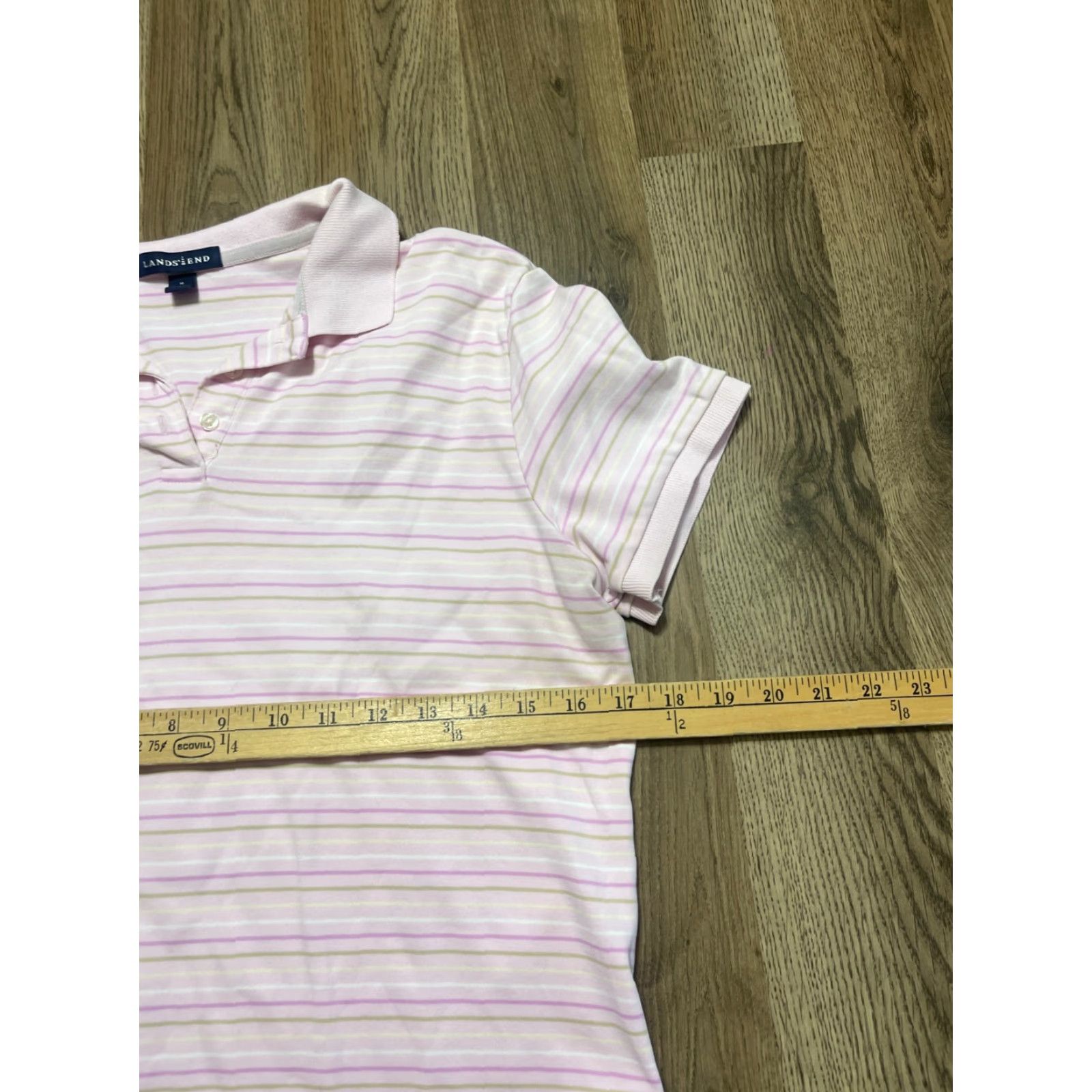 Lands' End Lands' End Shirt Polo Short Sleeve Womens Medium Yellow Pink Green White Button Collared Casual Modern Lightweight Regular Size M / US 6-8 / IT 42-44 - 6 Thumbnail