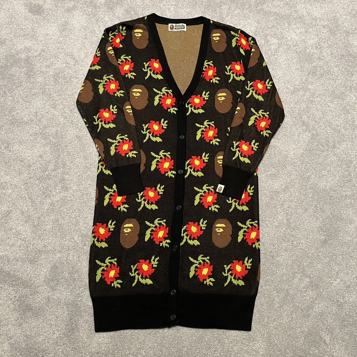 image of A Bathing Ape Bape Floral Flower Cardigan Sweater in Black/Floral, Men's (Size Large)