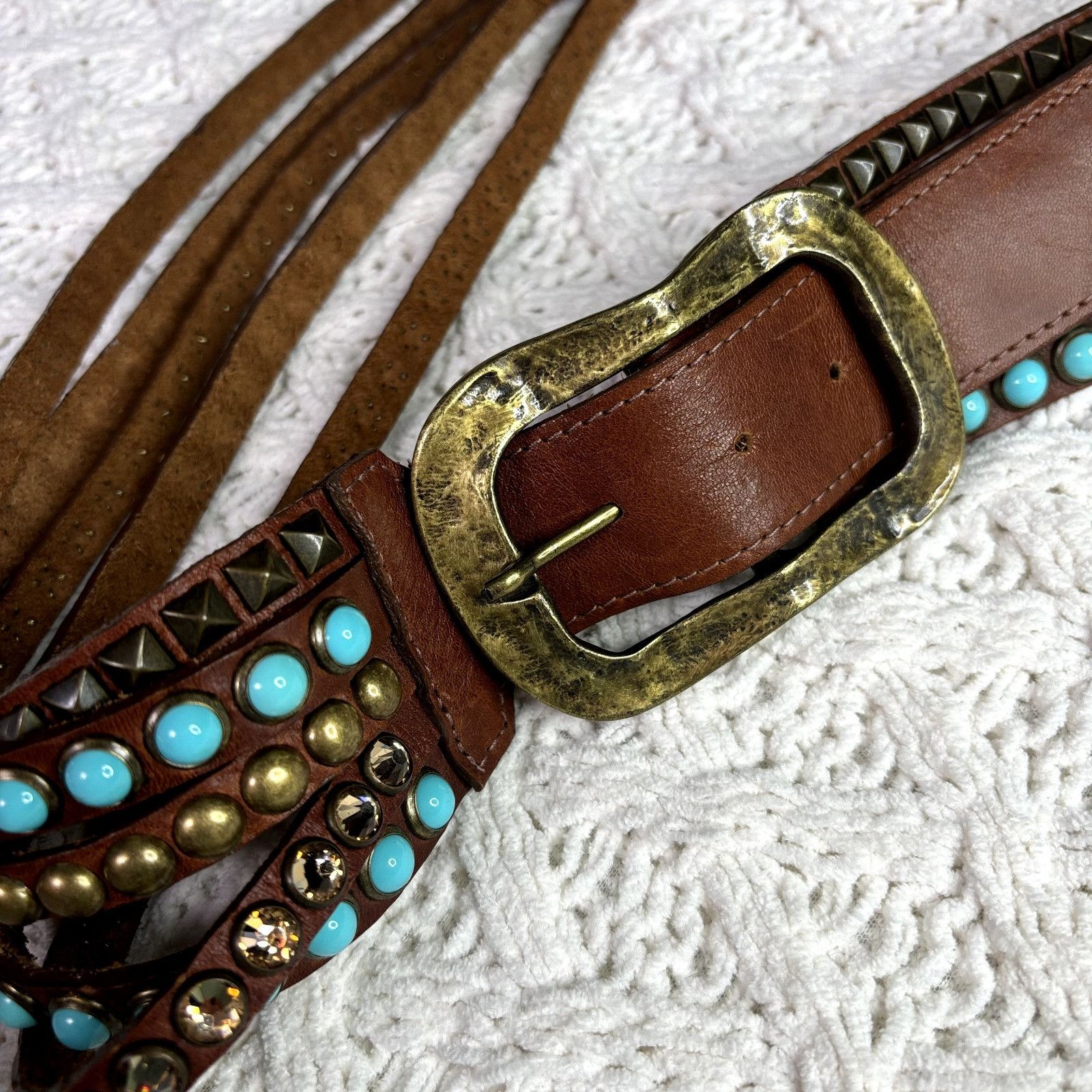 Other Leatherock Women's Brown Leather Adjustable Belt - Turquoise Size ONE SIZE - 3 Thumbnail