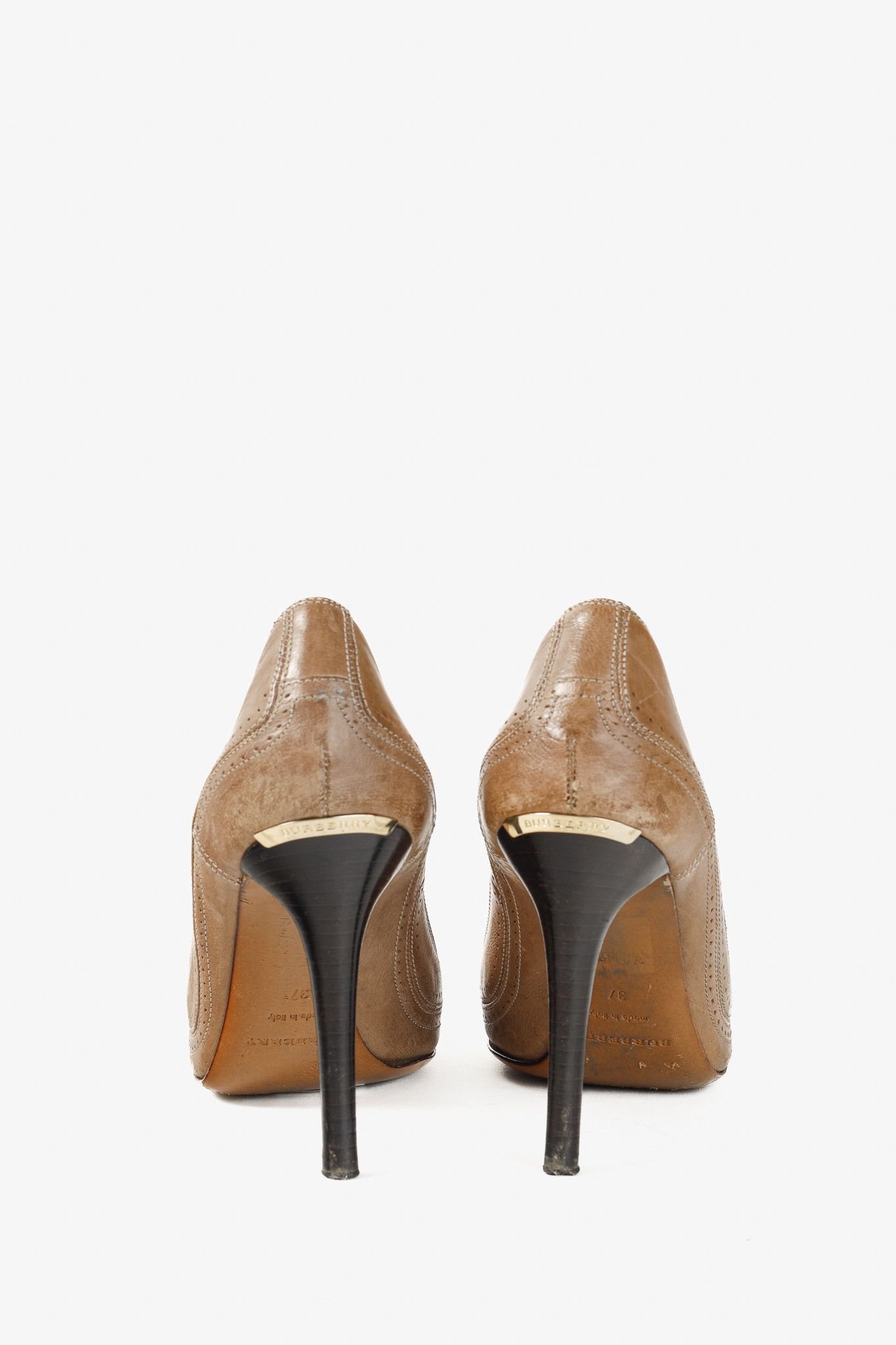 Burberry Burberry Bridle Leather Stawell 100 Taupe Brogue Pump Size US 6.5 / IT 36.5 - 3 Thumbnail