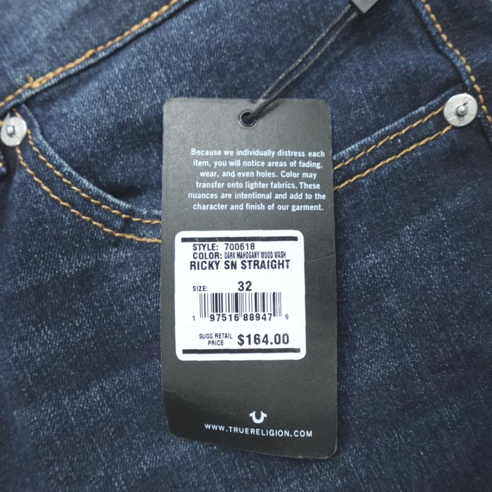 True Religion True Religion Ricky SN Relaxed Straight Denim Jeans Blue Size 32x34 Dark Mahogany Wash Men Jeans 5-Pocket Regular Cotton Blend Vintage No Size US 32 / EU 48 - 2 Thumbnail