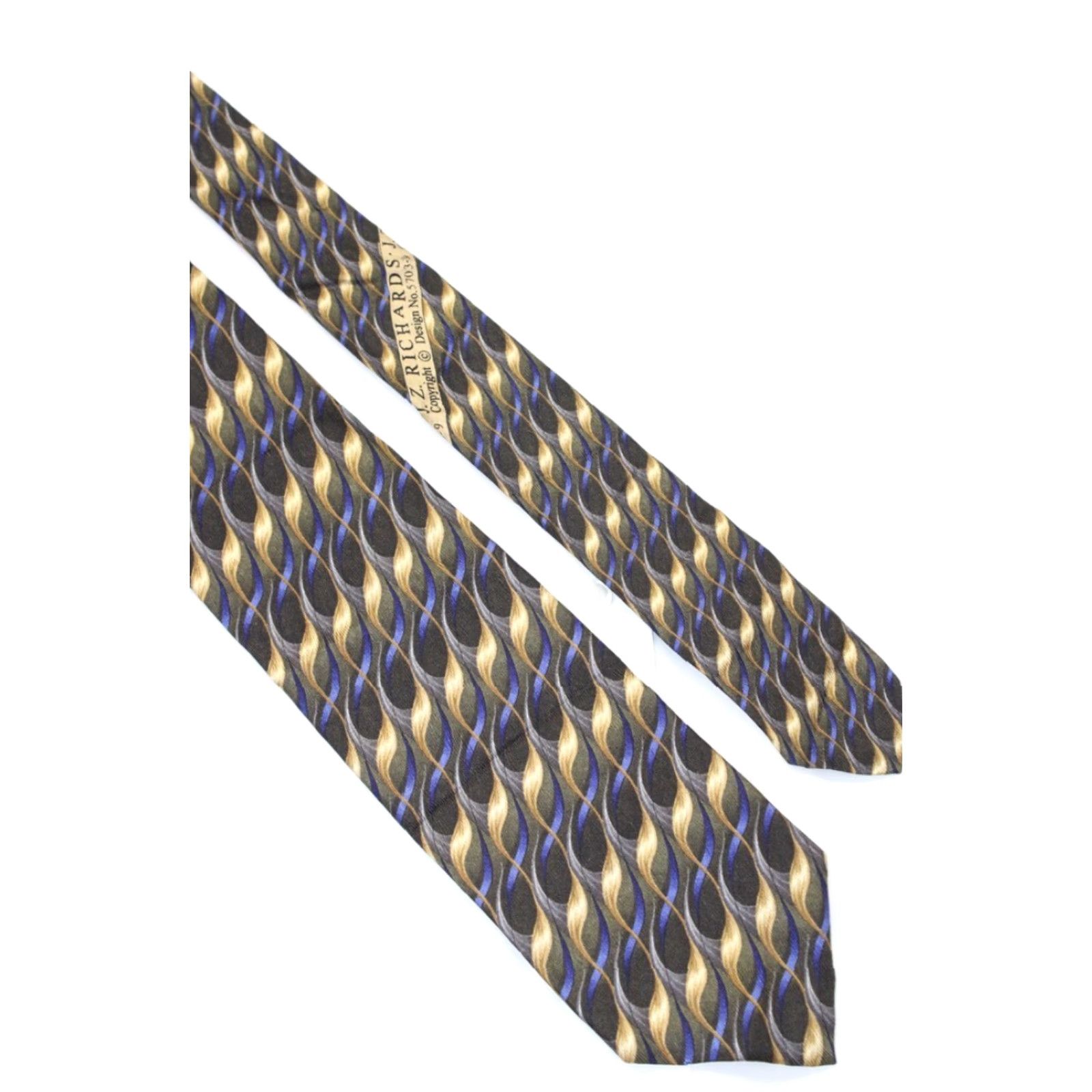 Vintage JZ Richards Silk Necktie Men’s Black Gold Blue Flames tie Extra Long Preppy USA Size ONE SIZE - 4 Thumbnail