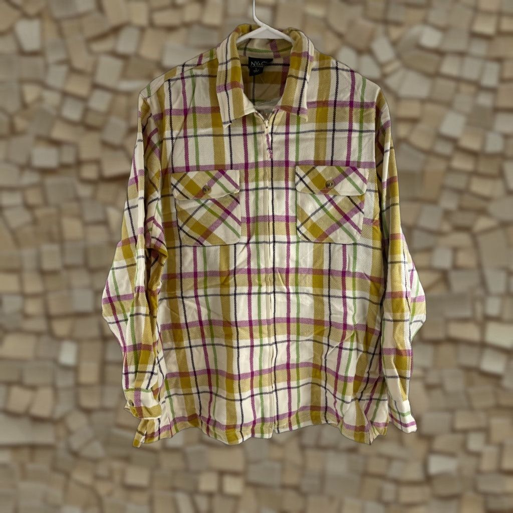 Vintage New York & Company Shacket Shirt Womens Large Mustard Button Up Pocket Flaps NWT Size L / US 10 / IT 46 - 1 Thumbnail