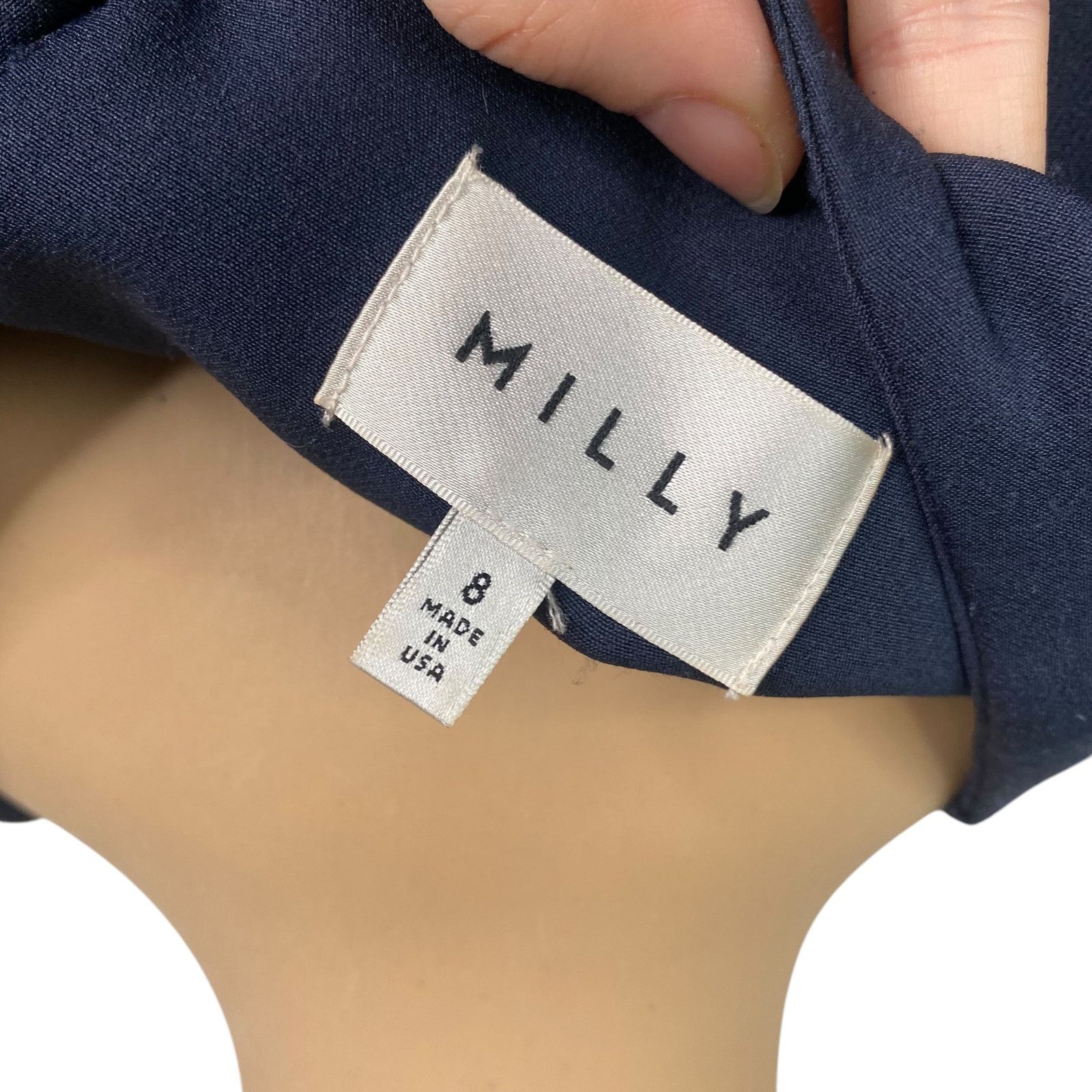 MILLY Milly $450 Madison Navy Blue Bow Detail A-line Dress SZ 8 Size M / US 6-8 / IT 42-44 - 7 Thumbnail