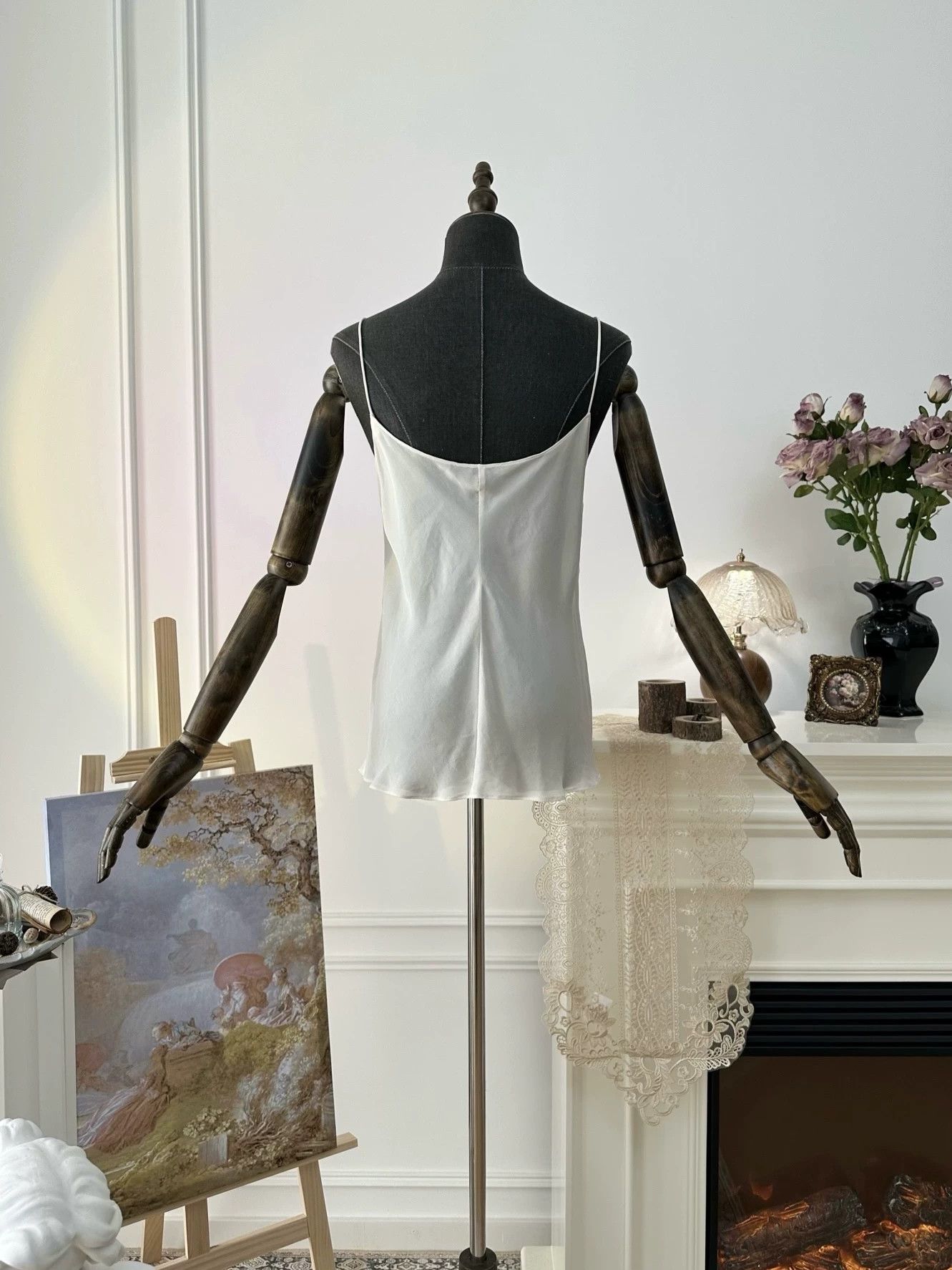 The Row THE ROW Wavy Hem Silk Thin Strap White Top L Size L / US 10 / IT 46 - 6 Thumbnail