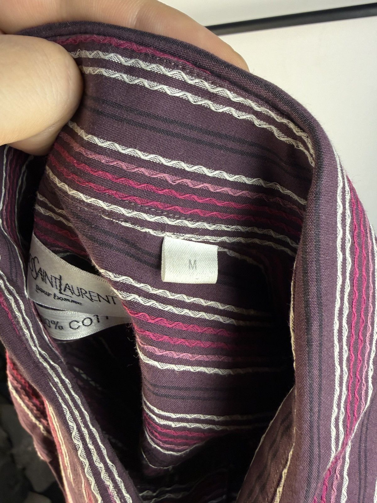 Yves Saint Laurent Burgundy YSL Shirt Cotton Striped Yves Saint Laurent Shirt Size US M / EU 48-50 / 2 - 5 Thumbnail