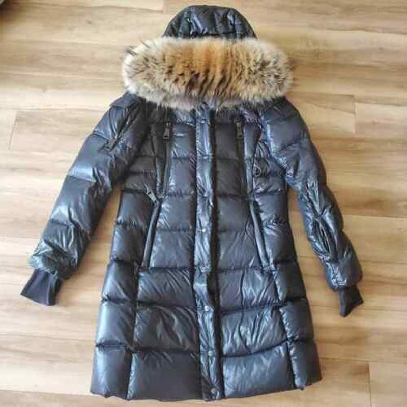 image of Sam Coat Puffer Fur Winter Black Hooded Quilted Down Size M, Women's