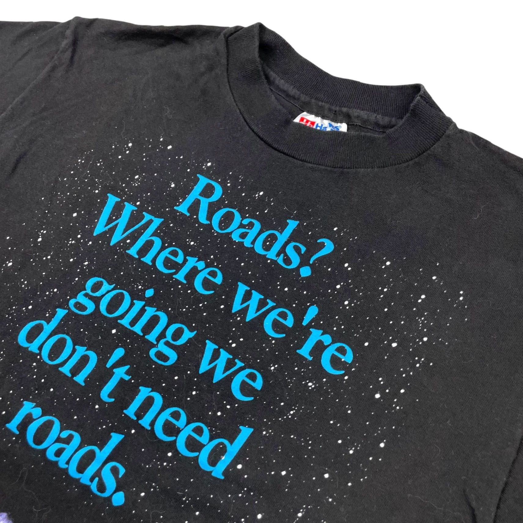 Hanes VTG Hanes T-Shirt Roads?.. Back To The Future Movie Promo Ride Small Black Single Stitch Crew Neck Short Sleeve Mens Size US S / EU 44-46 / 1 - 2 Thumbnail