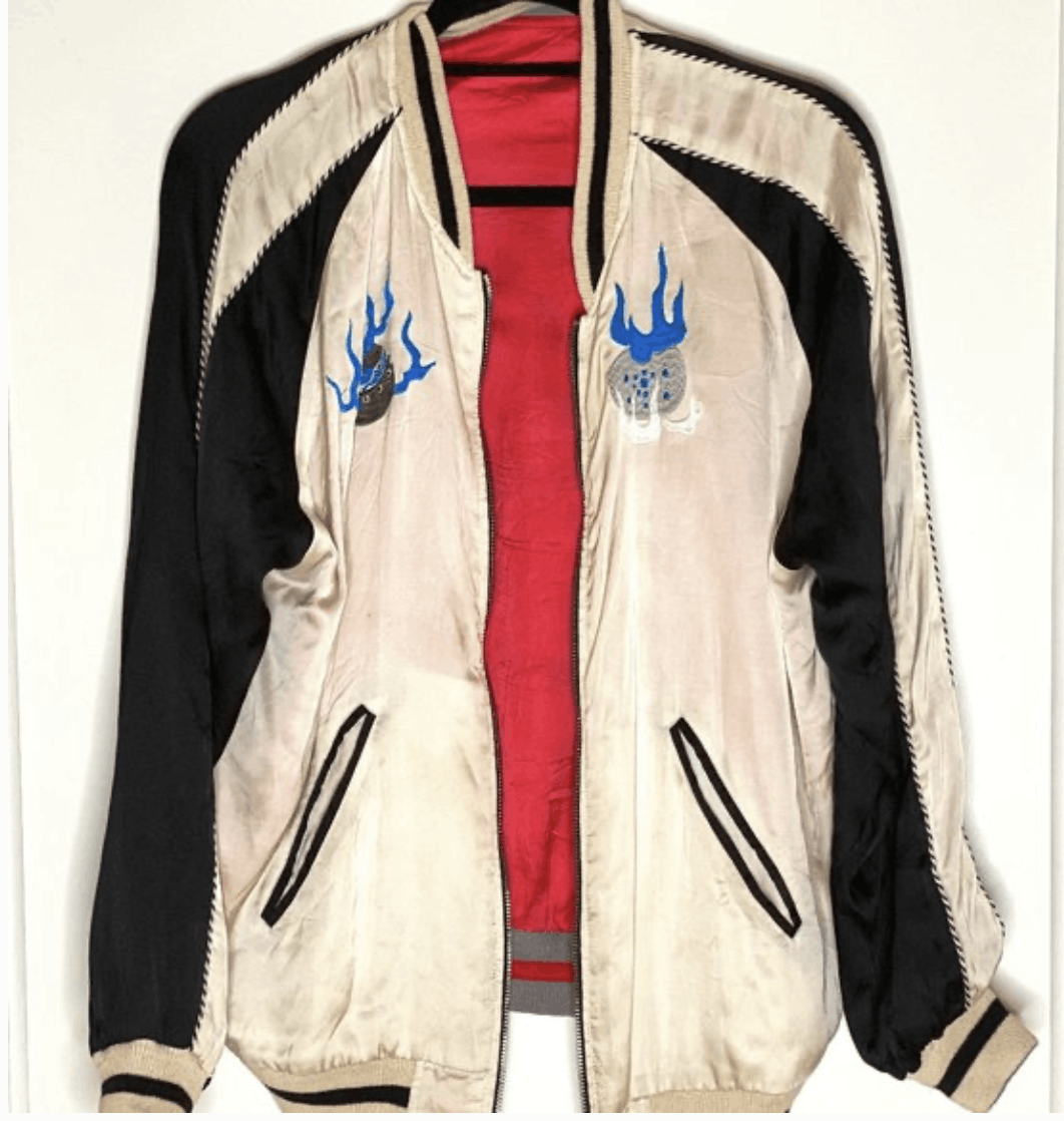 Image of Diesel Cream Black Bomber Front Zip Jacket in White/Black/Pink Interior, Men's (Size XS)