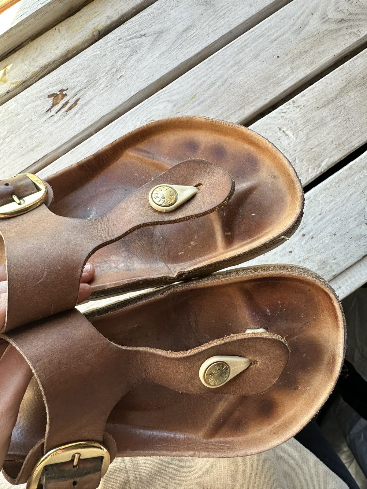 Birkenstock 🚨 VNTG Birkenstock 39 brown unisex Luxe Sandals rare slides Size US 9 / IT 39 - 15 Thumbnail