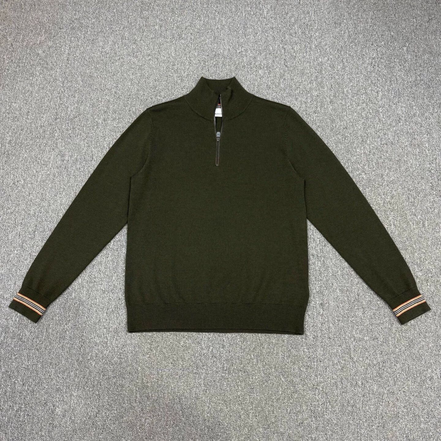 Burberry Burberry Dark Green half-zip wool knit striped cuffed NWT Size M / US 6-8 / IT 42-44 - 1 Thumbnail