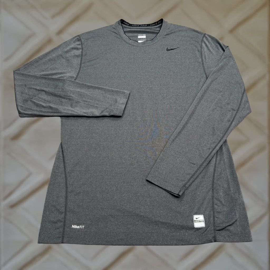 Nike Nike Pro Fitted Performance Active Long Sleeve T-Shirt Mens Large Gray Crew Tee Size US L / EU 52-54 / 3 - 1 Thumbnail