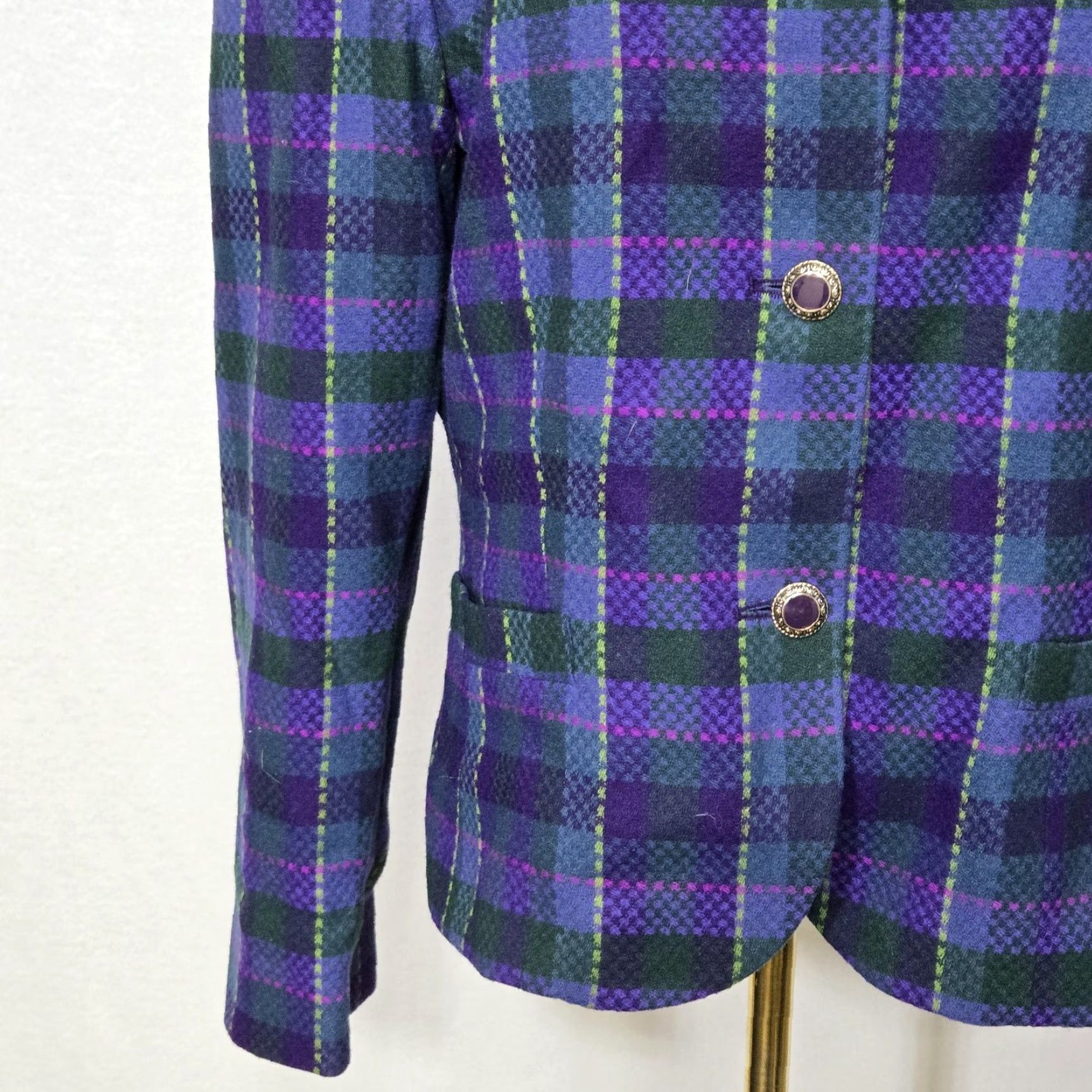 Pendleton VINTAGE Pendleton Blazer Womens Medium Purple Plaid Wool Lined Collarless Jacket Size M / US 6-8 / IT 42-44 - 4 Thumbnail