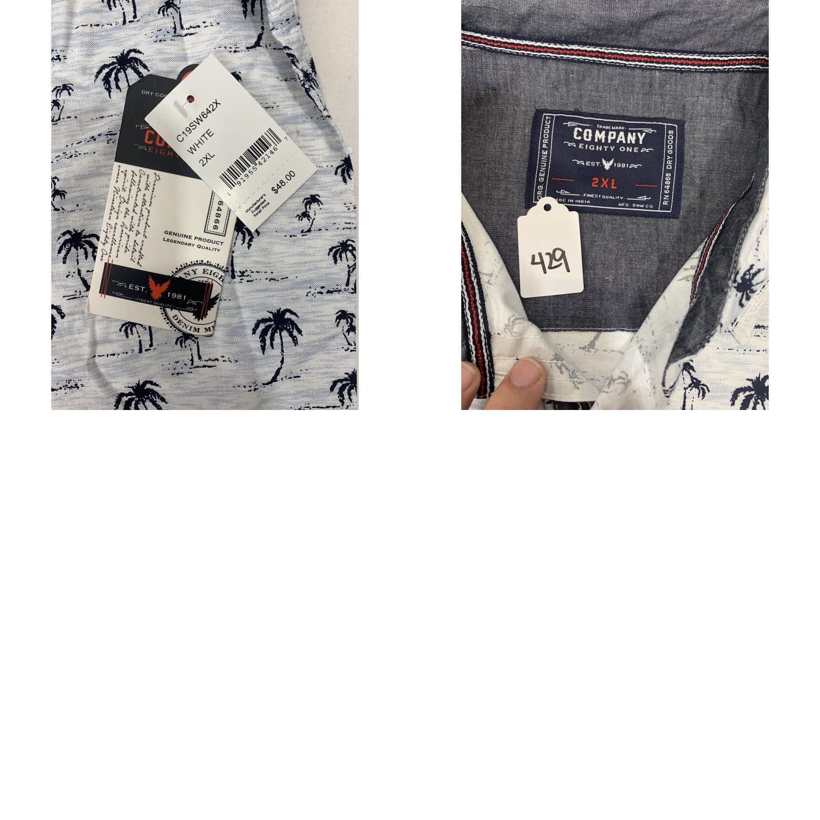 Vintage Company 81 Eighty One Men's Button Down Palm Tree Short Sleeve Shirt Sz 2XL #429 Size US XXL / EU 58 / 5 - 8 Thumbnail