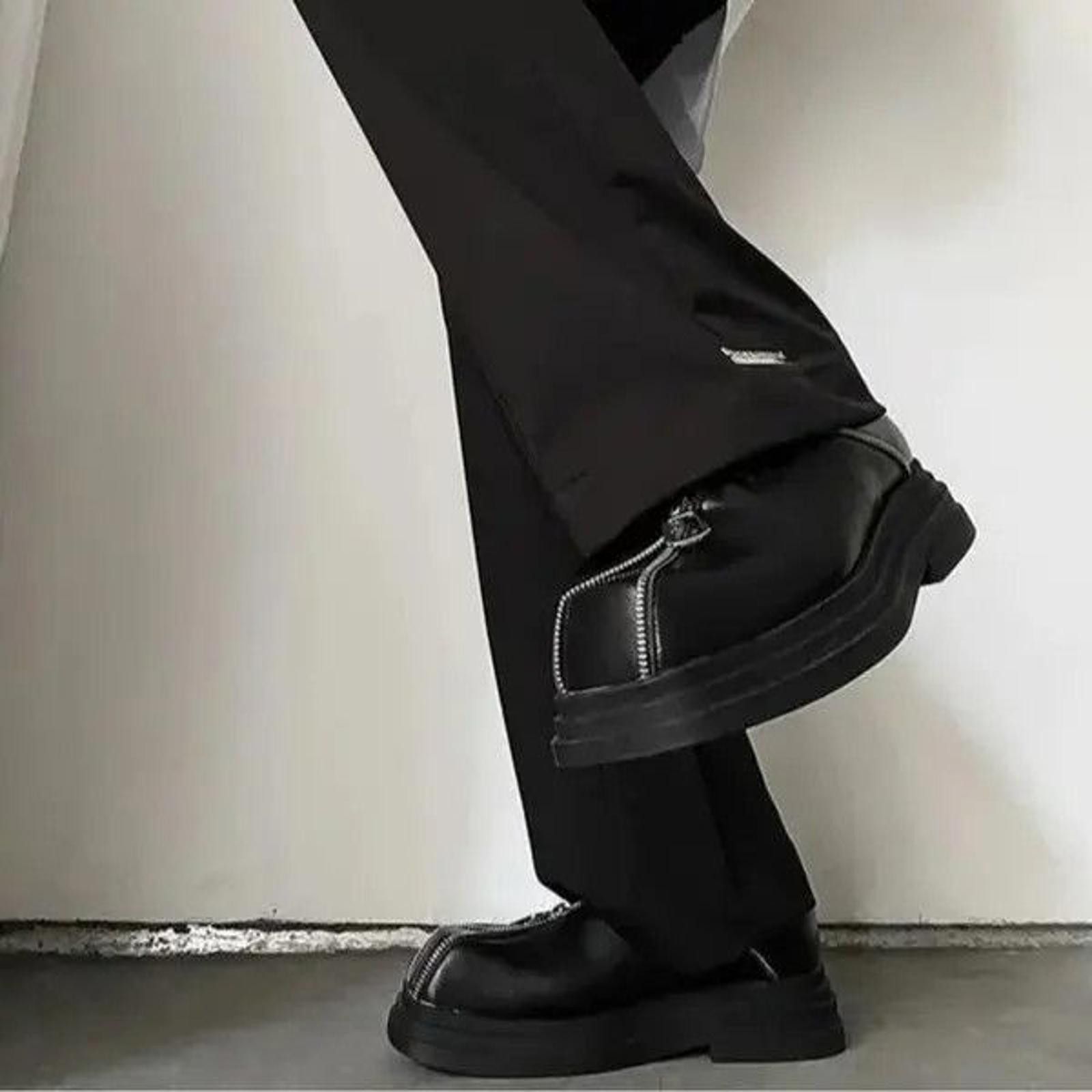 Leather Black Chunky Platform Oxford Shoes, Zipper Accent Shoes Size US 7 / EU 40 - 6 Thumbnail