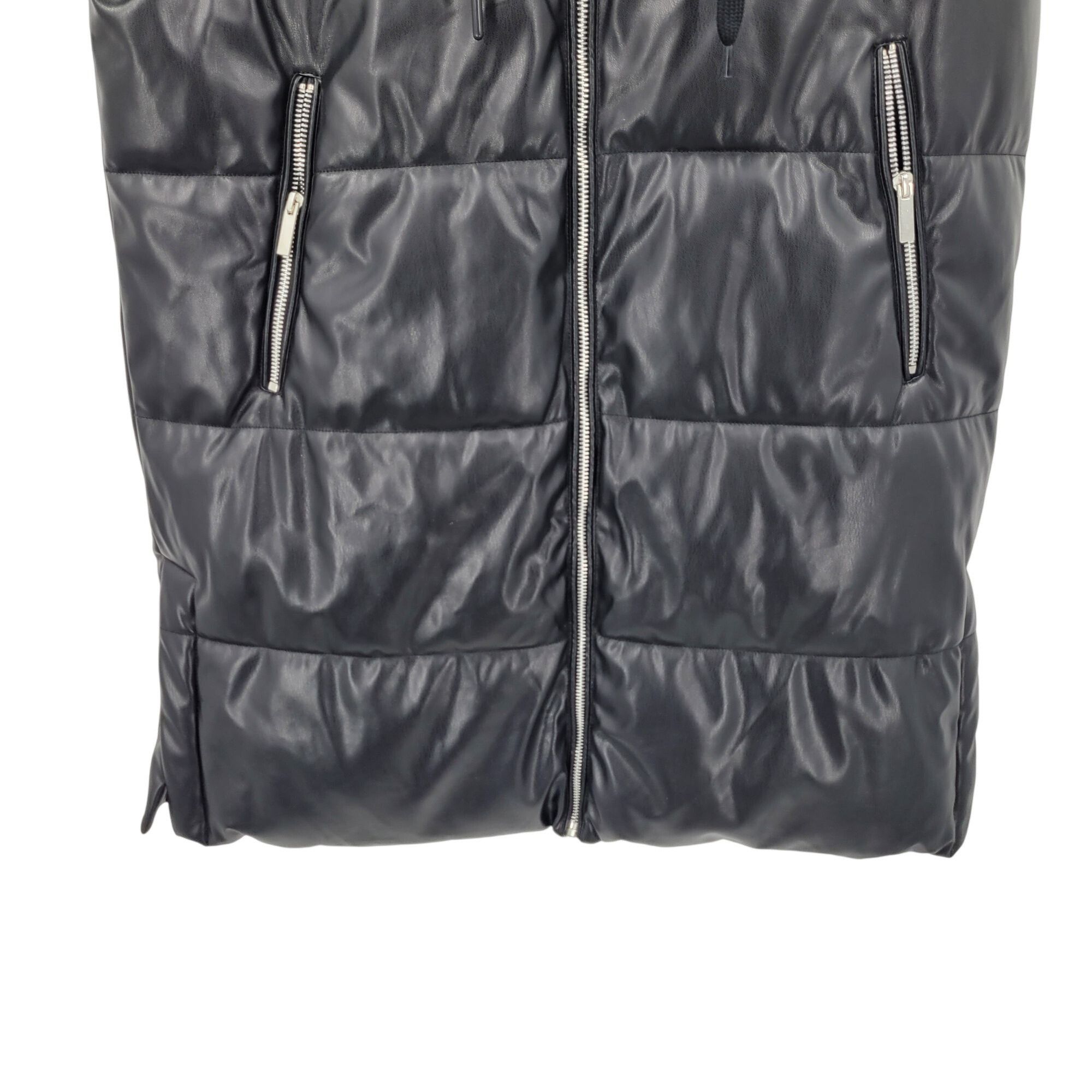 Designer Vigoss Sz XL Hooded Black Vegan Faux Leather Quilted Puffer Size XL / US 12-14 / IT 48-50 - 8 Thumbnail
