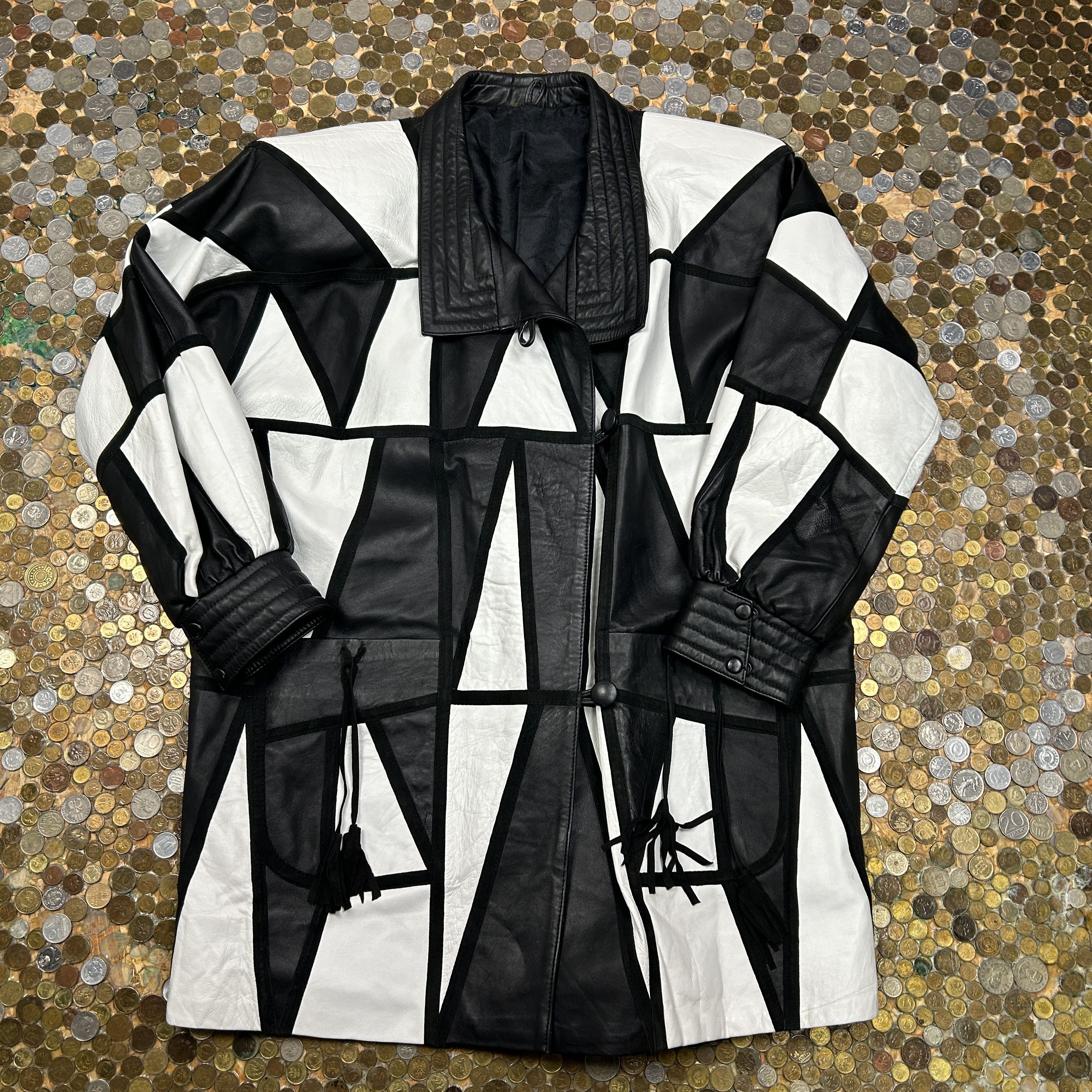 Vintage Vintage leather traingle patch long jacket 80's vibe Size US XXL / EU 58 / 5 - 4 Thumbnail