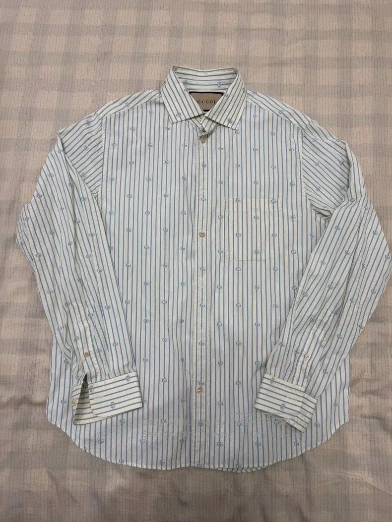 Gucci Gucci Size39 White striped full-print logo long-sleeved shi Size US XXS / EU 40 - 1 Thumbnail
