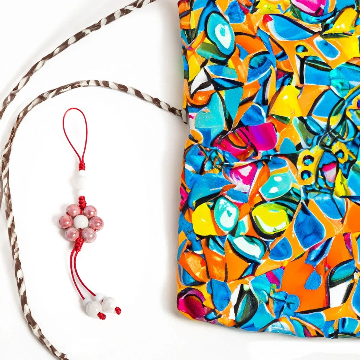Handmade Flower Ceramic Keychain Unique Bag Pendant Gift For Her Size ONE SIZE - 5 Thumbnail