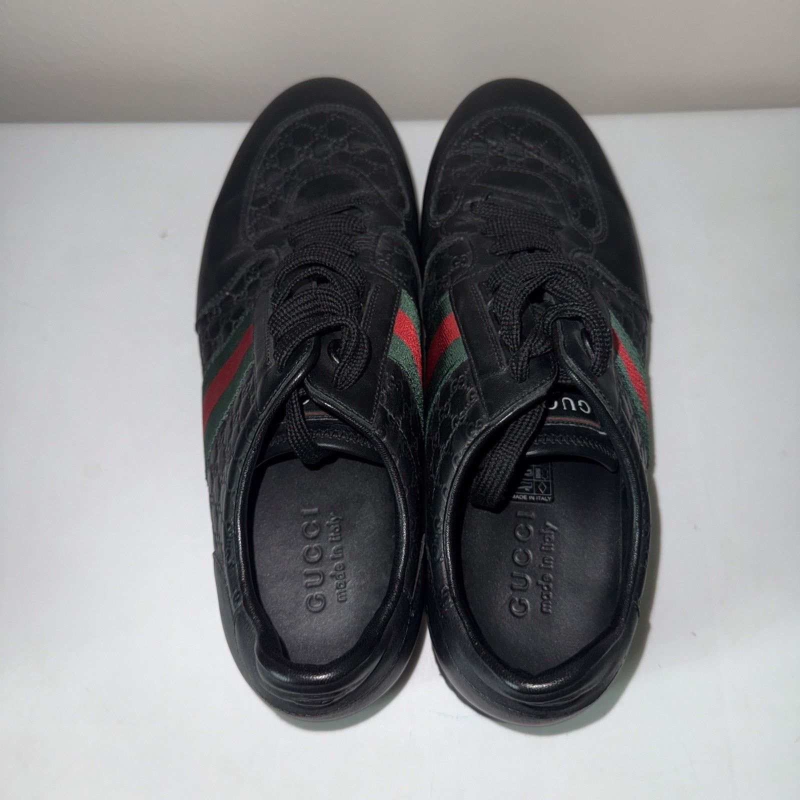 Gucci Authentic Gucci Men's Black Leather Web Sneakers Size 9.5 US Size US 9.5 / EU 42-43 - 5 Thumbnail