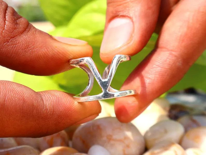 Handmade Band Ring, 925 Silver Adjustable Ring, Handmade V Shape Ring Size ONE SIZE - 1 Thumbnail