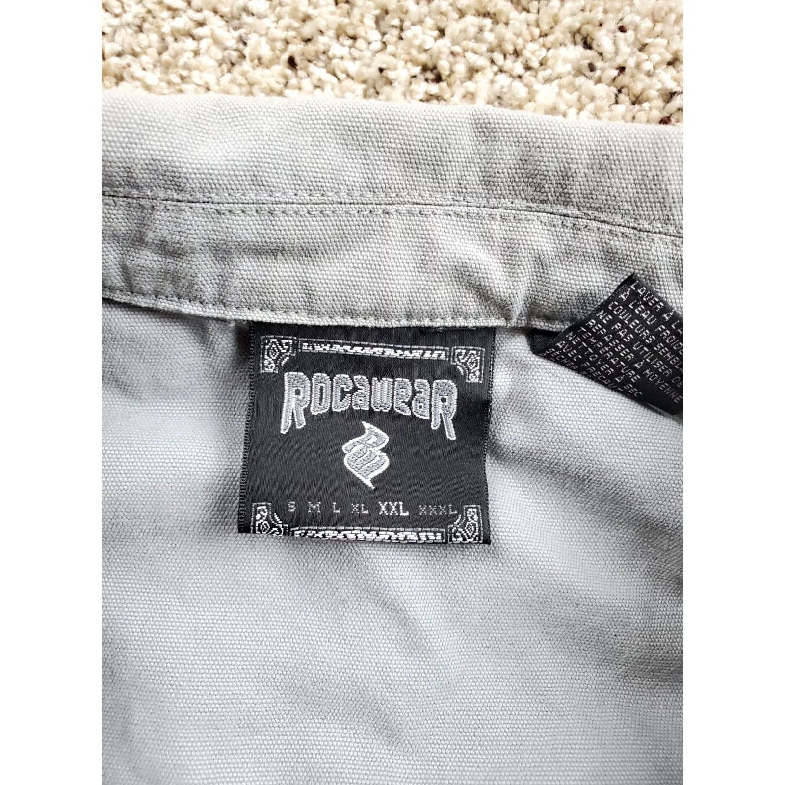 Rocawear VINTAGE Rocawear Shirt 2XL Mens Gray Canvas Baggy Fit Full Zip Short Sleeve Y2K Size US XXL / EU 58 / 5 - 6 Thumbnail