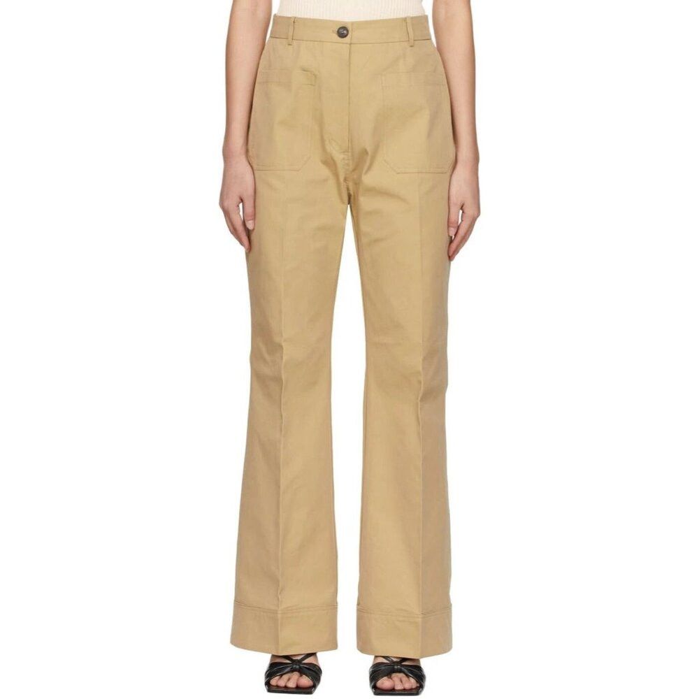 DRAE Cotton Patch Pocket Flared Trousers Size M Womens Beige