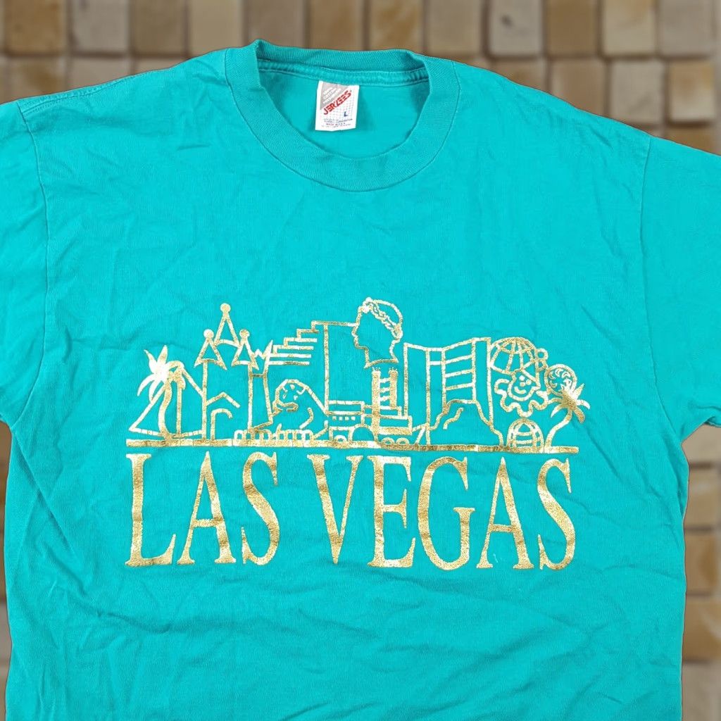 Jerzees VINTAGE 80s Las Vegas Casino Lucky Resort T-Shirt Large Blue Men Retro Y2K Size US L / EU 52-54 / 3 - 1 Thumbnail