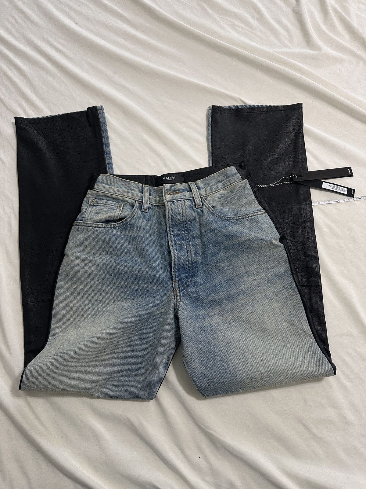 Amiri NWT AMIRI Combo/Panelled Straight-leg Leather Jeans/size 25 Size 25" / US 0 / IT 36 - 4 Thumbnail