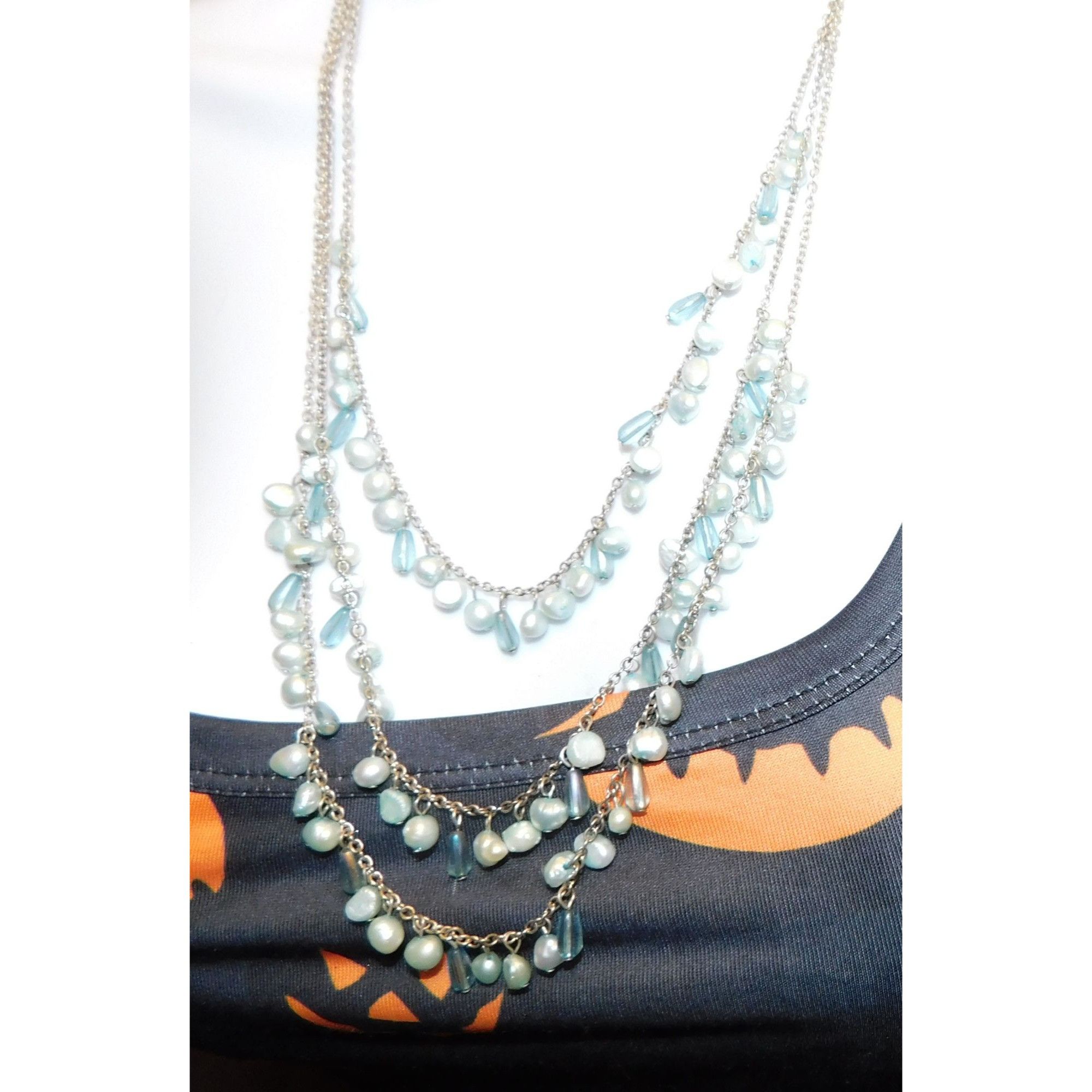 Other Whimsical Light Blue Pearl Beaded Layered Necklace Size ONE SIZE - 7 Thumbnail