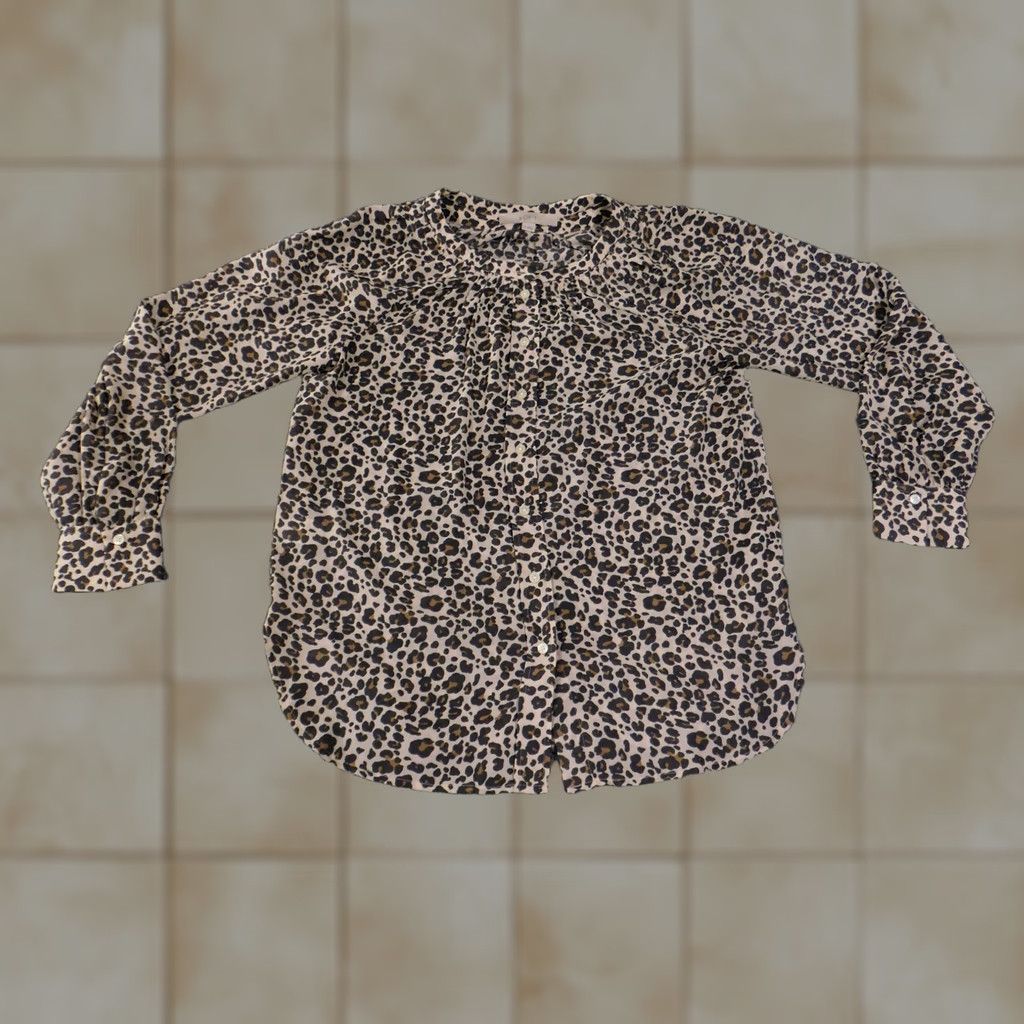 Ann Taylor LOFT Blouse Womens XS Brown Black Leopard Print Lightweight Long Sleeve Button Henley Casual Breathable Animal Print Size XS / US 0-2 / IT 36-38 - 1 Thumbnail