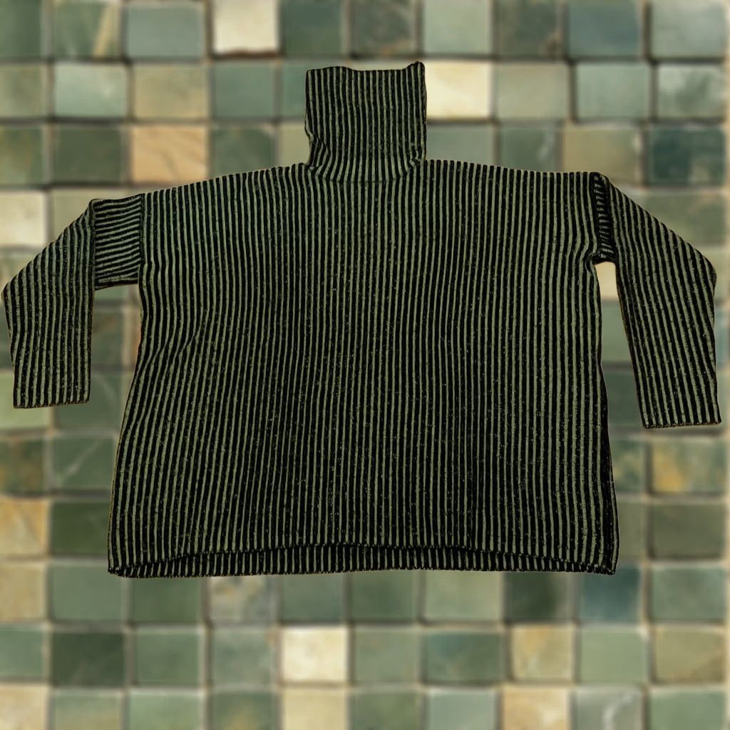 Vintage VINTAGE 90s Striped Turtleneck Sweater Green Black Women's Large Oversize Pullover Size L / US 10 / IT 46 - 1 Thumbnail