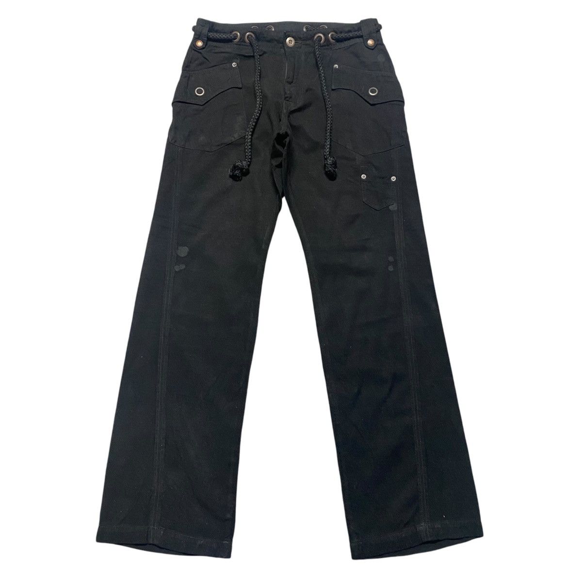 Japanese Brand Japanese Brand Bartack Black Cargo Pants Drawstring Size US 33 - 1 Thumbnail