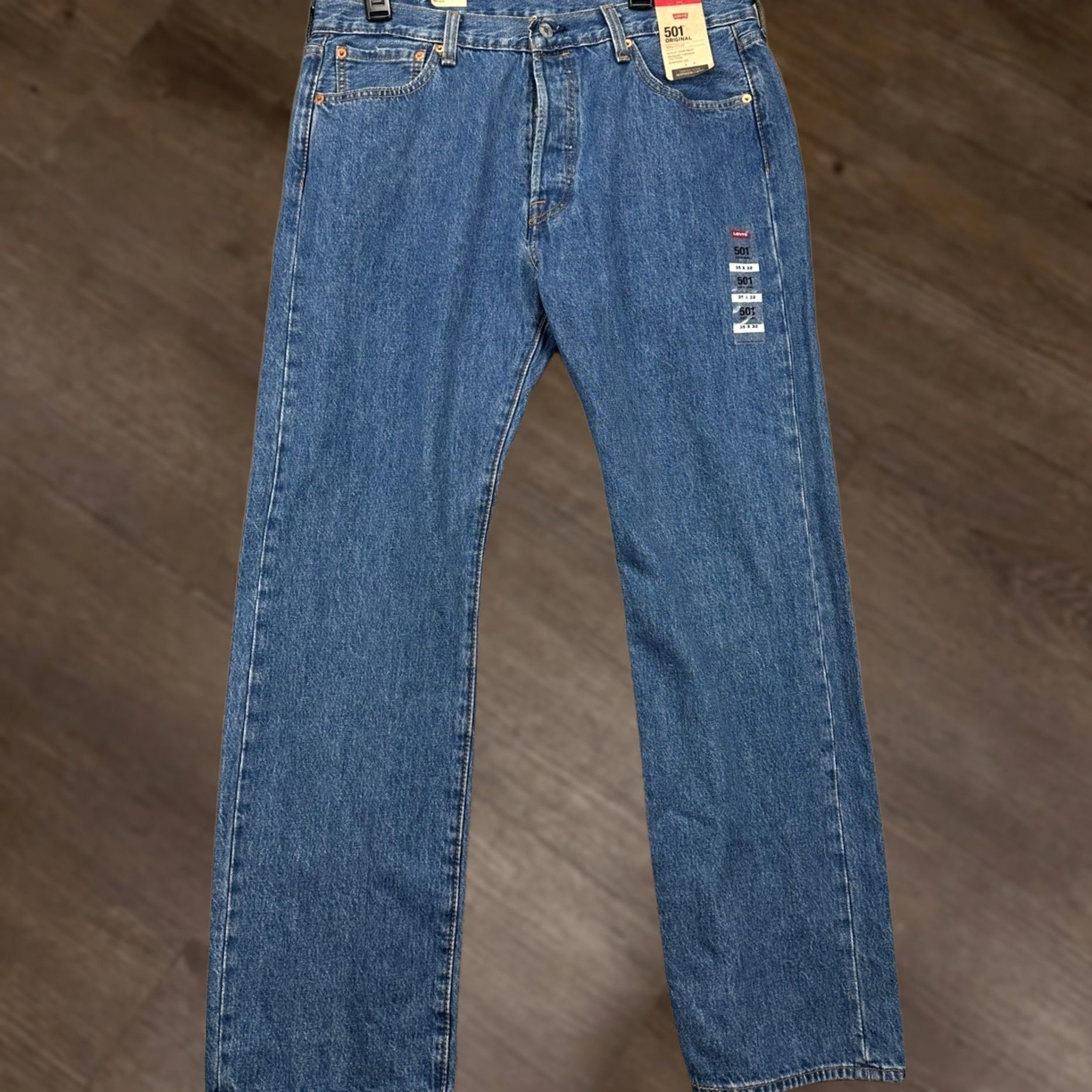 Levi's Levi's 501 Jeans Straight Leg Mens 35X32 Blue Distressed Red Tab 5 Pockets NEW Size US 35 - 1 Thumbnail