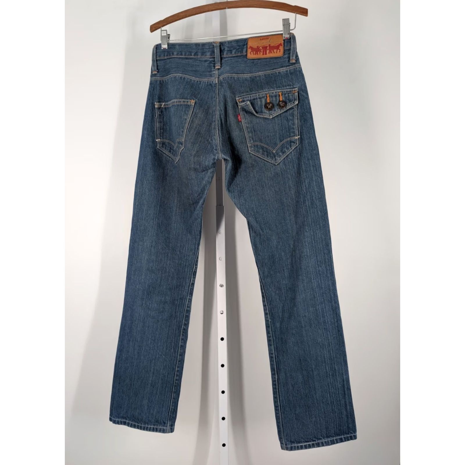 Levi's VINTAGE Levi's RED JEANS Indigo Wash Deconstructed Embroidered Denim 90s Y2K Streetwear Unisex Adult 29x30 Blue Mens Womens Girls Boys Size US 29 - 3 Thumbnail